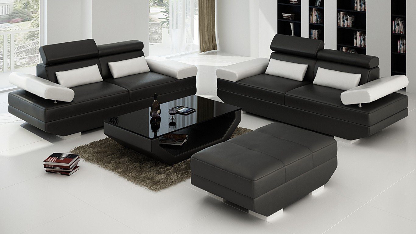 schwarz-weiße luxus Sofagarnitur Moderne 3+3+Hocker Europe JVmoebel Neu, Sofa in Made Möbel