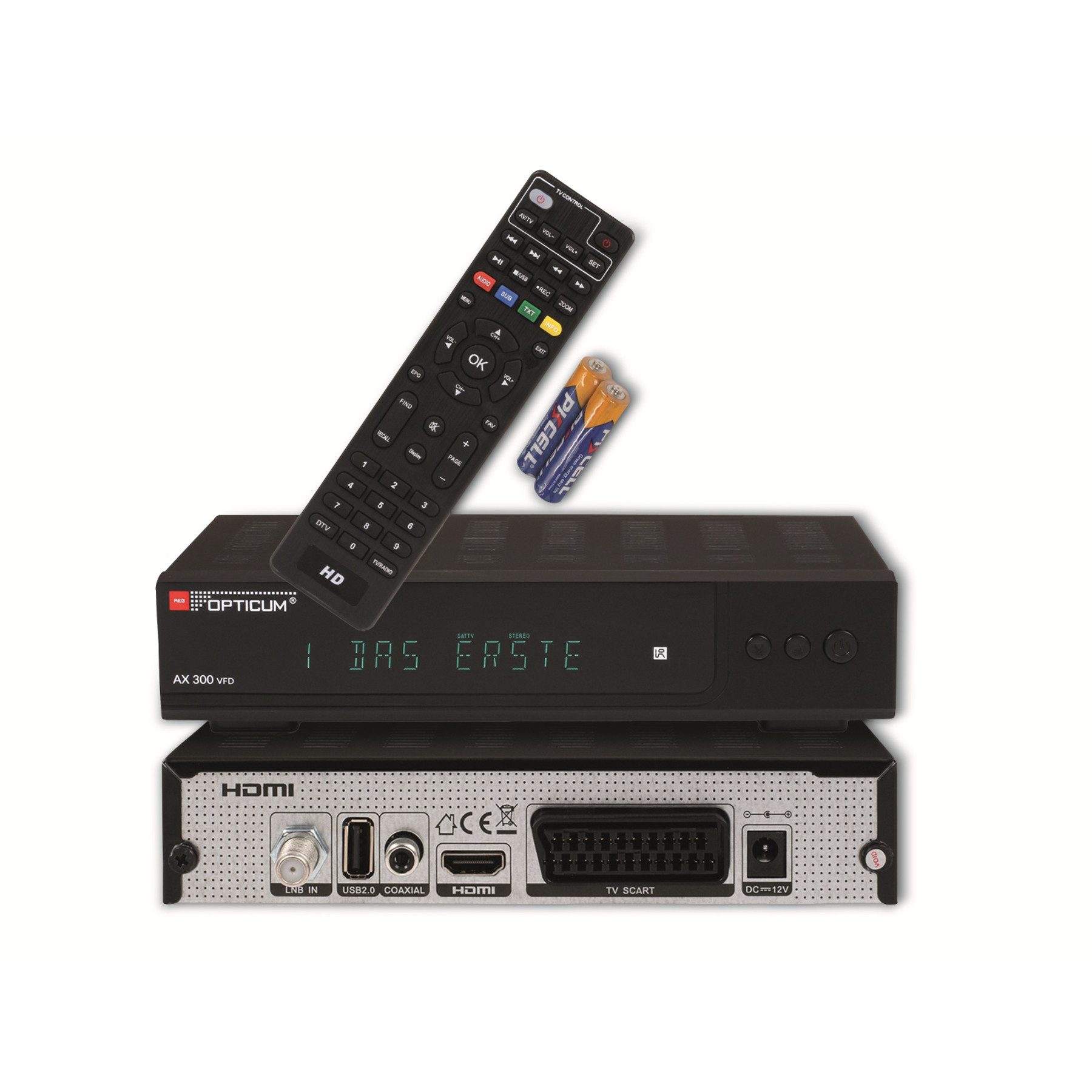 RED OPTICUM DVB-S2 HDTV-Receiver AX 300 VFD, mit Kombigerät