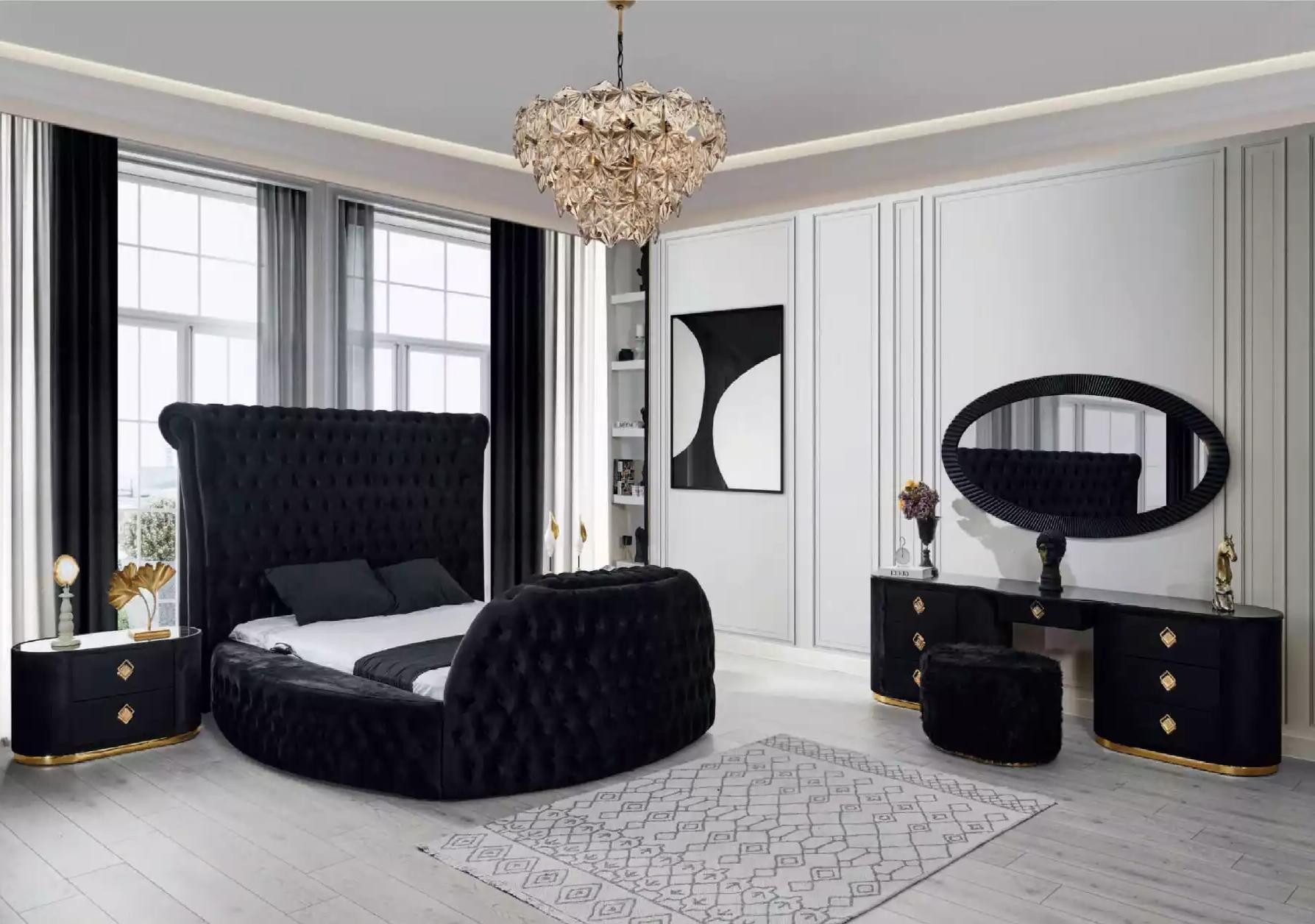 Xlmoebel Rundbett Schwarzes Chesterfield Doppelbett mit gepolstertem Kopfteil (1-tlg., Bett), Hergestellt in Europa