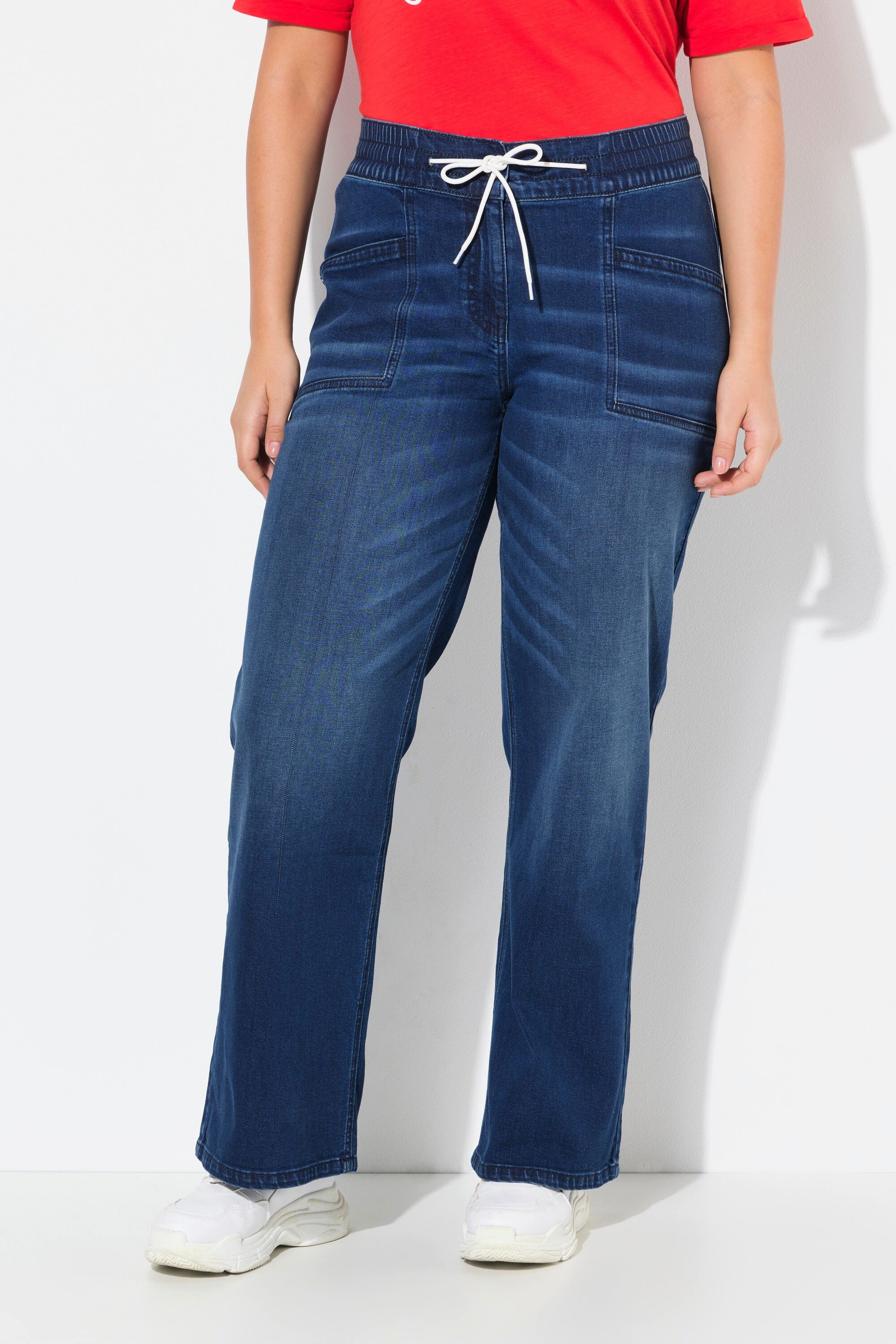 Ulla Popken Regular-fit-Jeans Jeans Mary weites ausgestelltes Bein Elastikbund