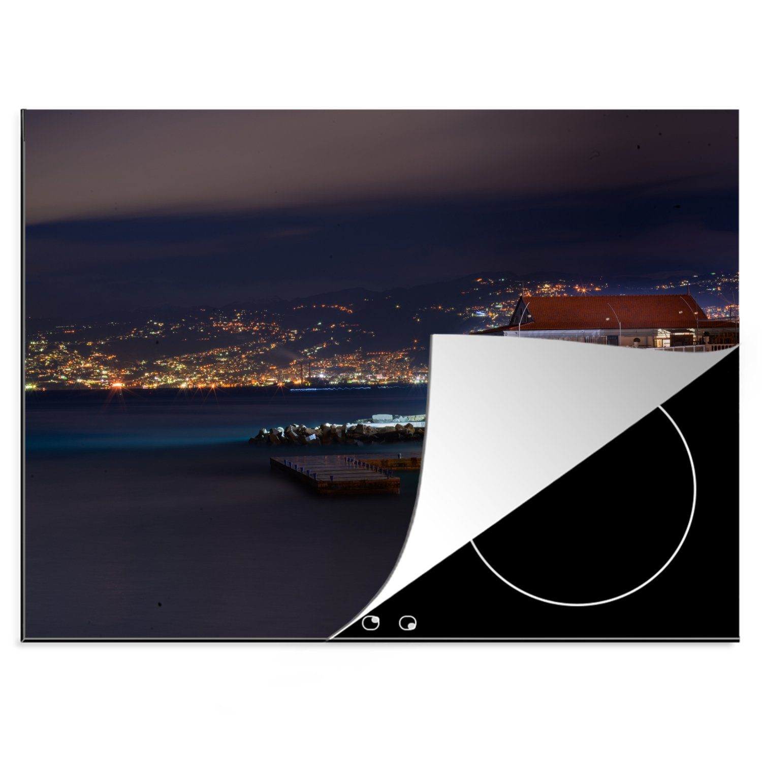 MuchoWow Herdblende-/Abdeckplatte Beleuchtung an der Küste von Beirut im Libanon, Vinyl, (1 tlg), 70x52 cm, Mobile Arbeitsfläche nutzbar, Ceranfeldabdeckung