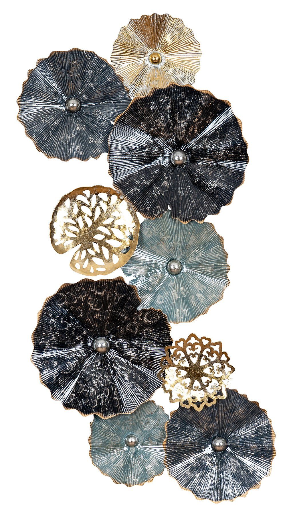 Levandeo® Metallbild, 3D Wandbild 47x98cm Ringe Kreise Metall Blau Schwarz günstig online kaufen