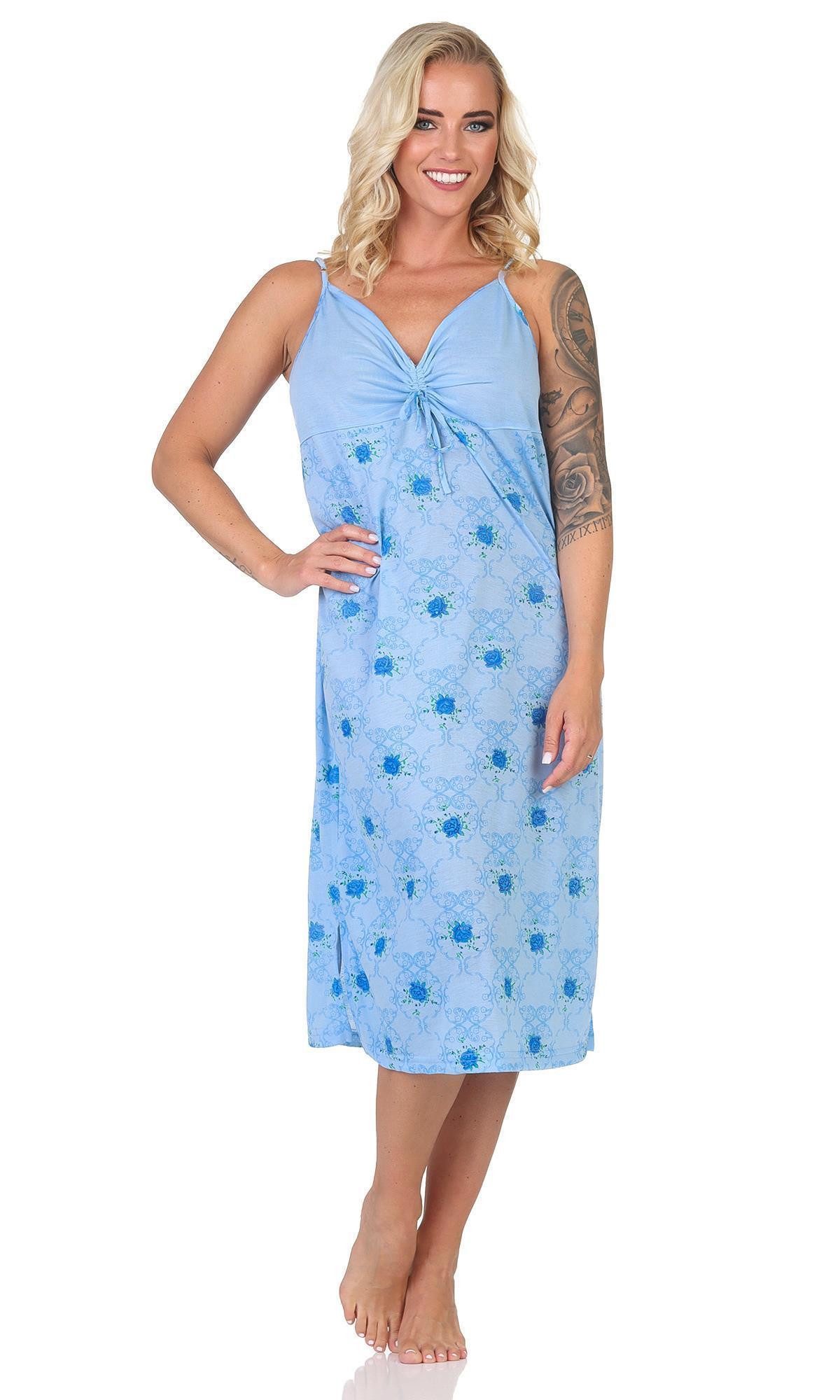 EloModa Nachthemd Damen Nachthemd mit verstellbaren Trägern – Blumenprint Schlafkleid (1-tlg)