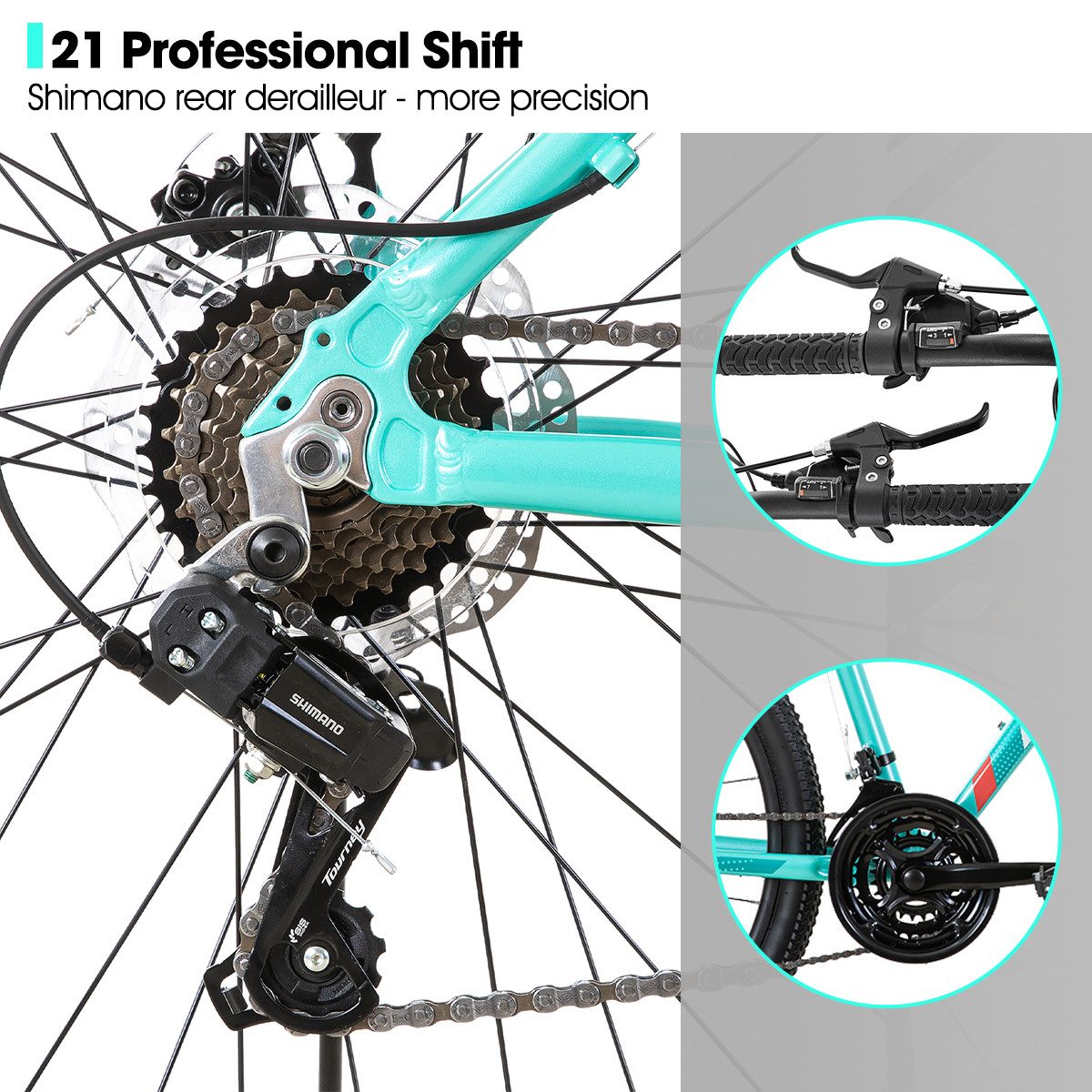 HILAND Mountainbike 26/27,5 Zoll Leichtgewichtiges bike für Frauen Ideal für alle Terrains, 21-Gang mit Lock-Out-Federgabel Dual-Scheibenbremsen, Aluminium-Rahmen
