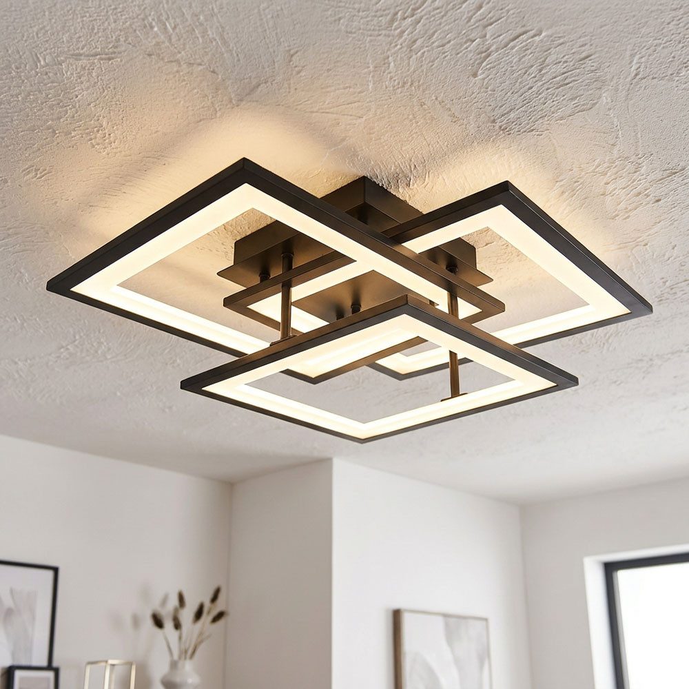 WOFI LED Deckenleuchte, LED-Leuchtmittel fest verbaut, Warmweiß, LED Deckenleuchte schwarz Modern Wohnzimmerlampe dimmbar, 3