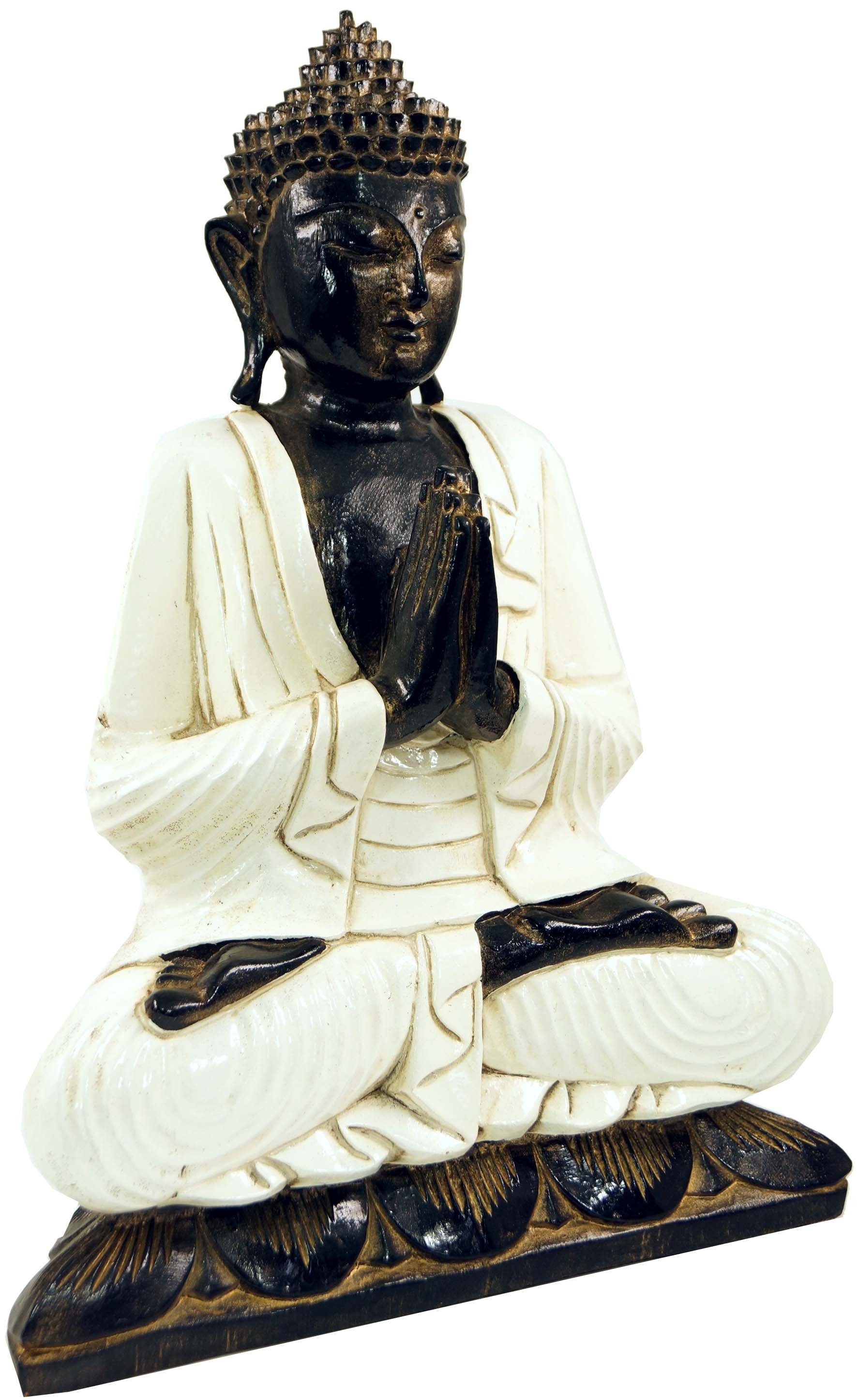 Guru-Shop Buddhafigur Geschnitzter sitzender Buddha Anjali weiß -.. im Mudra