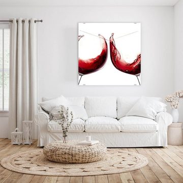 Primedeco Glasbild Wandbild Quadratisch Toast mit Rotwein mit Aufhängung, Getränke