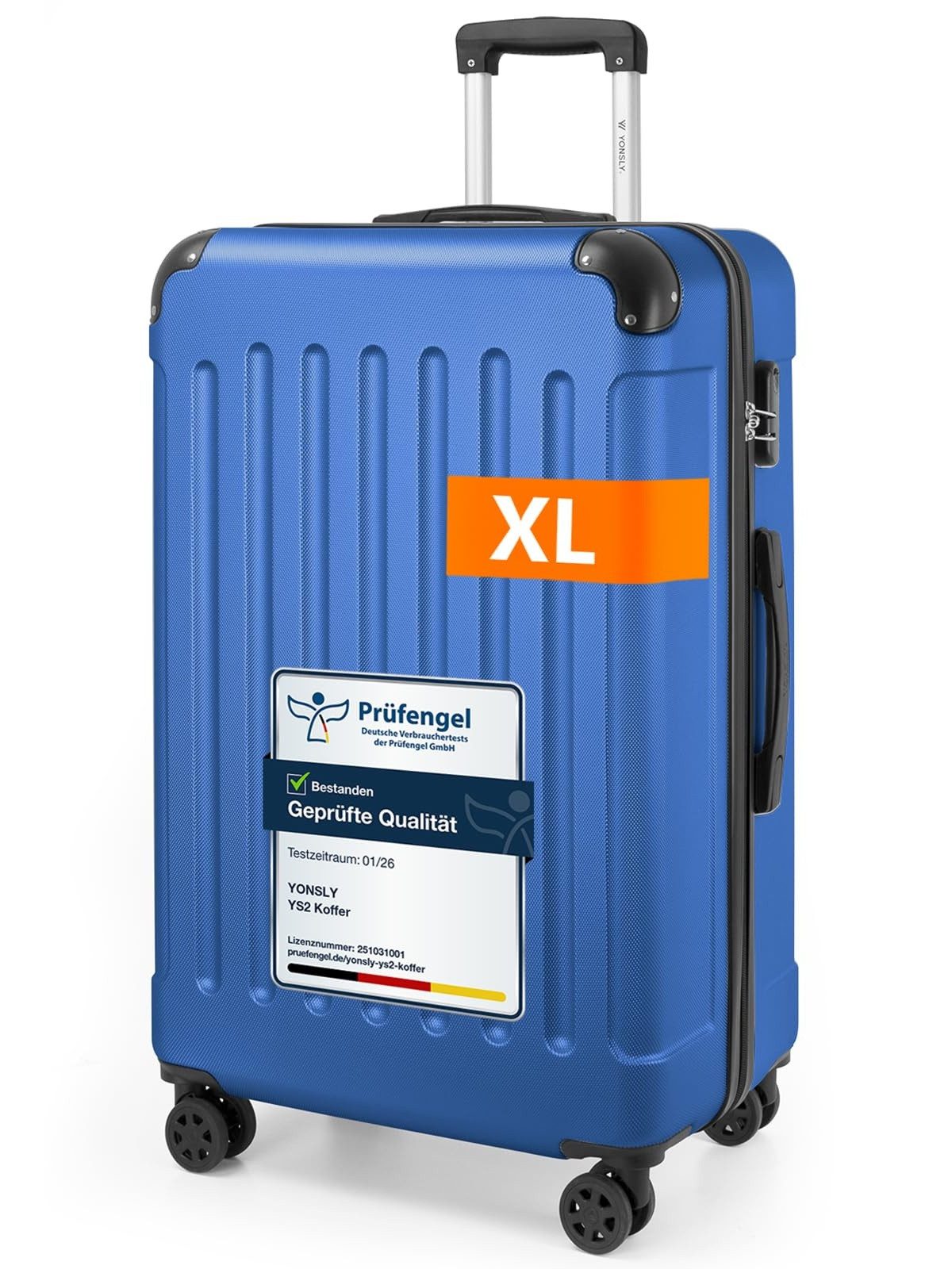 YONSLY Hartschalen-Trolley Hartschalen-Reisekoffer Trolley Rollkoffer in S/M/L/XL Größen, 4 Rollen, mit 360°-Lenkrollen, Zahlenschloss und mehrstufigem Teleskopgriff