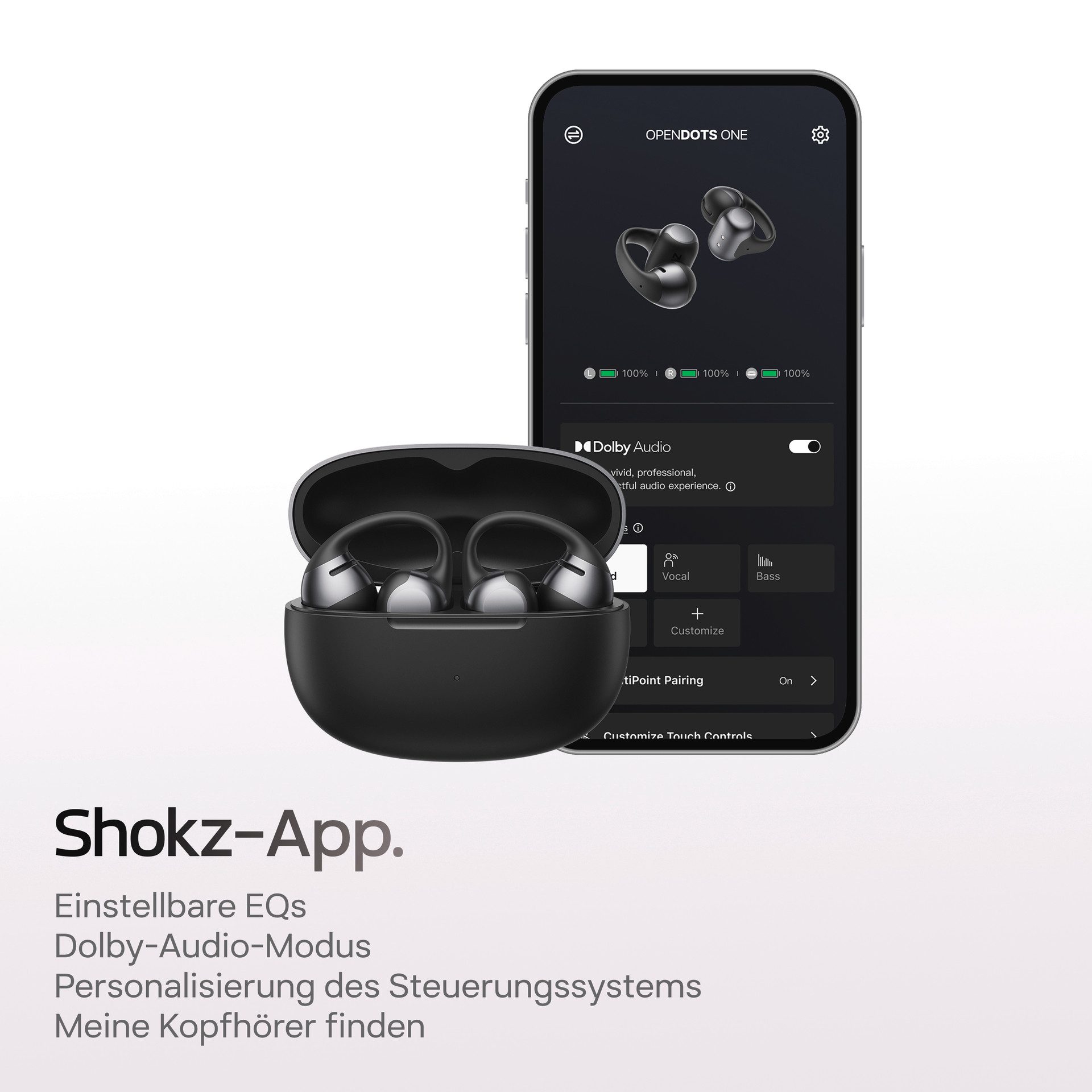 Shokz Shokz OpenDots ONE Bluetooth-Kopfhörer (Active Noise Cancelling (ANC), Open-Ear)