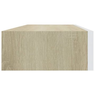 furnicato Wandregal mit Schublade Eichen-Optik und Weiß 60x23,5x10 cm MDF
