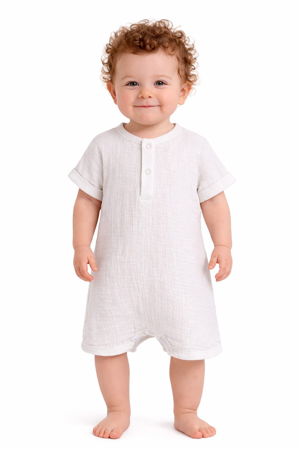 La Bortini Spieler Baby Romper Einteiler in Weiß aus Musselin sommerlich lecht (Einteiler für Neugeborene, Jungen) aus Baumwolle, 44 50 56 62 68