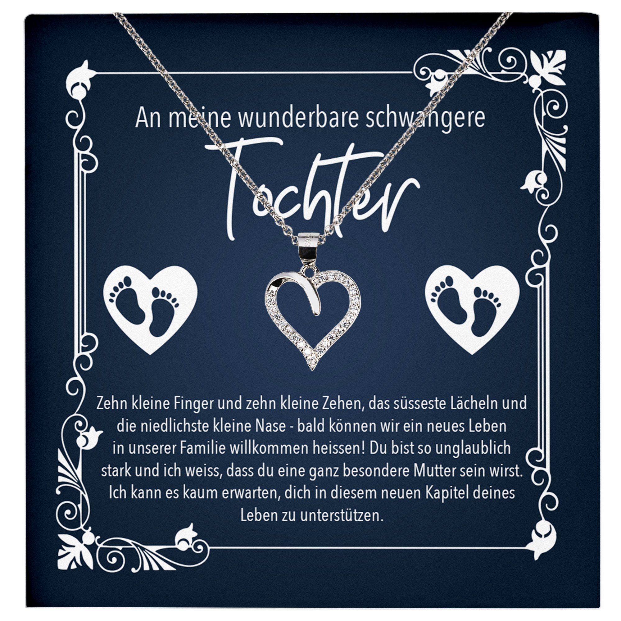22Feels Schmuckset Babyshower Geschenk Tochter Schwangerschaft Werdende Mama Halskette (inkl. Geschenktasche, Karte, Poliertuch, Beutel), Echt-Silber 925/000, Karte Made In Germany