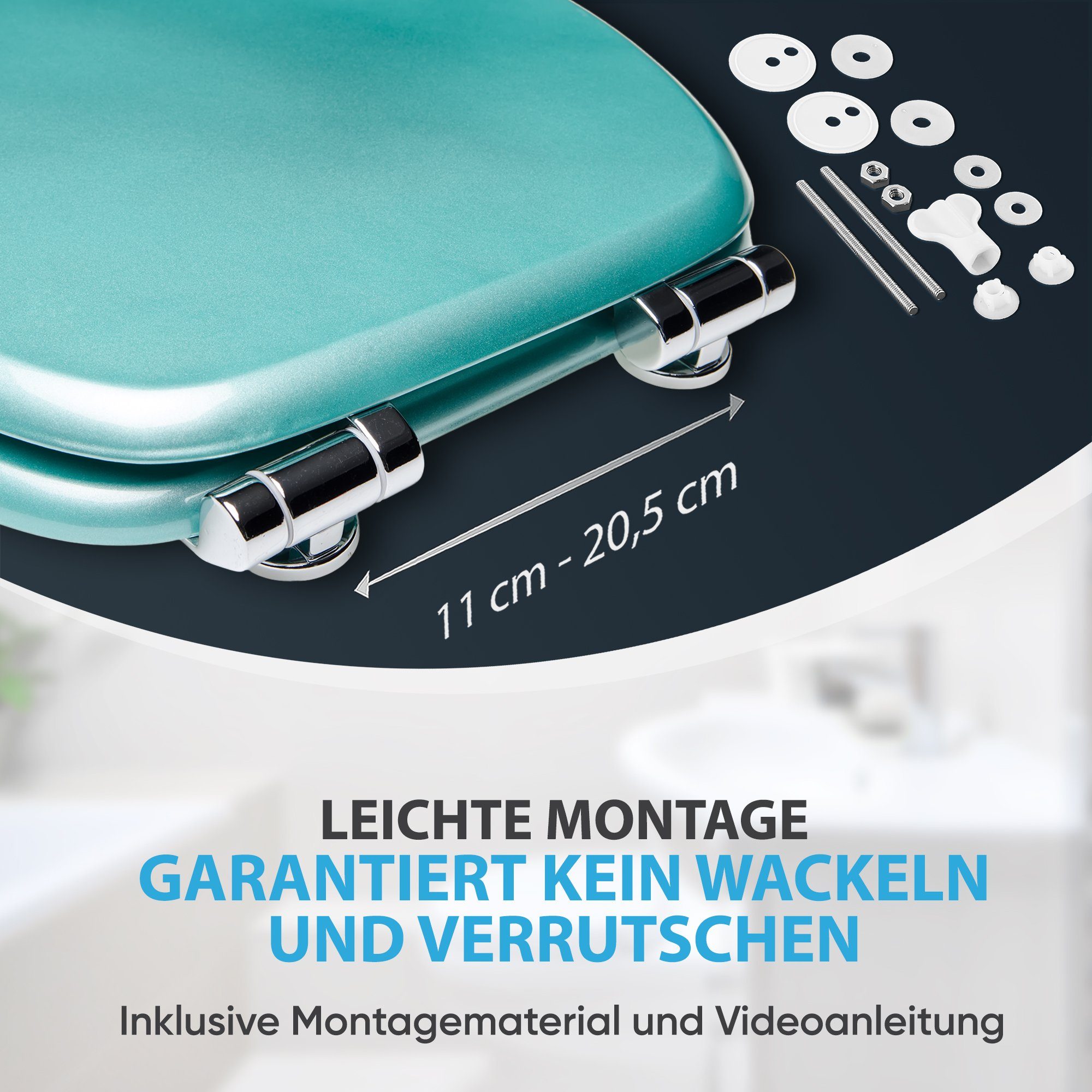Sanilo WC-Sitz Glitzer Türkis mit Absenkautomatik, Toilettendeckel vom Hersteller, hochwertig & moderner Klodeckel mit Motiv, universell, leichte Montage – Bild 5 von 5