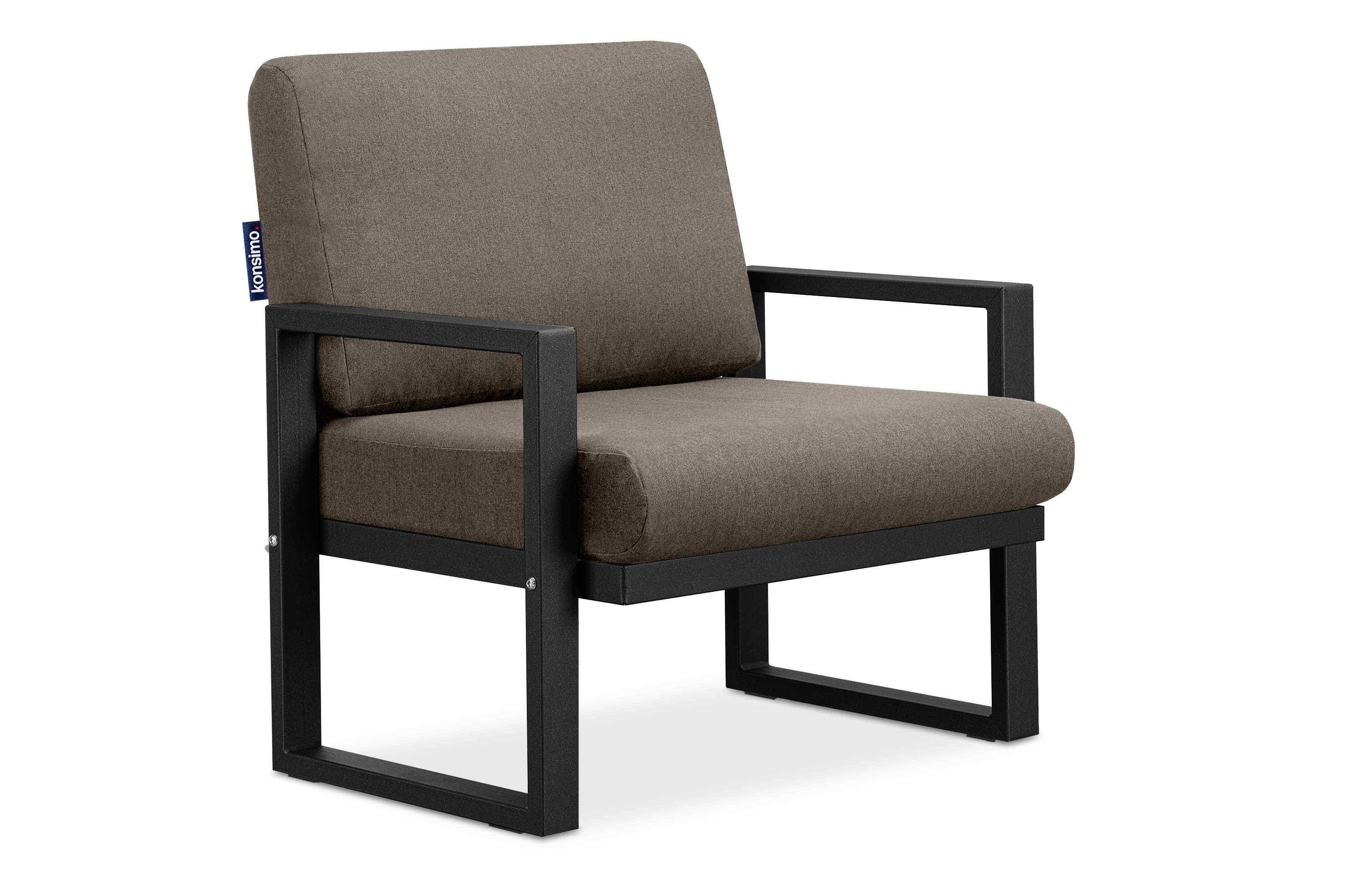 Konsimo Gartensessel FRENA Garten-Sessel (1x Sessel), pflegeleicht, bequeme Sitz- und Rückenkissen, schmutz- und wasserabweisend, UV-Beständigkeit schwarz/beige