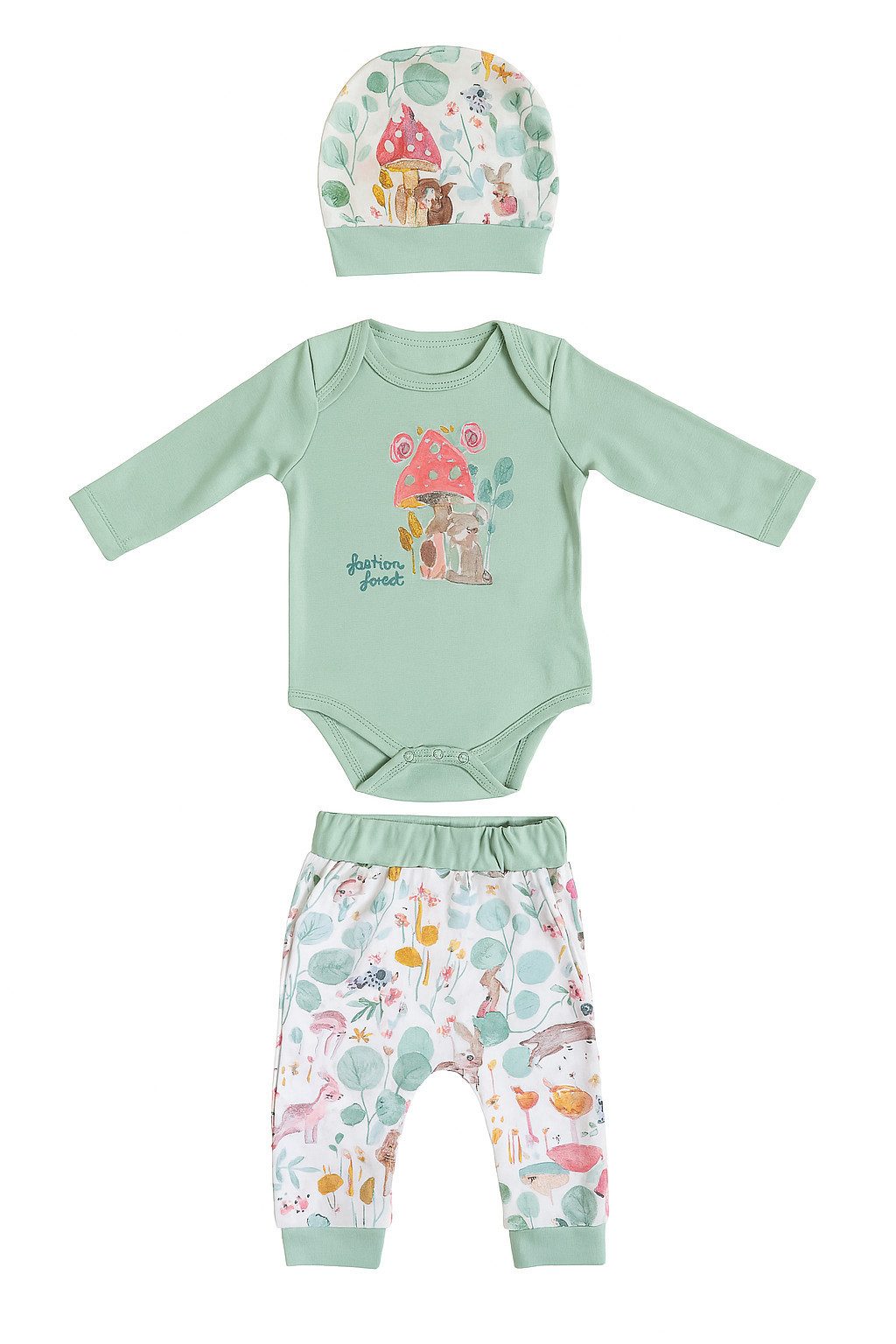 Erstausstattungspaket Mädchen Outfit, 3erSet, Body + Hose + Mütze, 100% Baumwolle