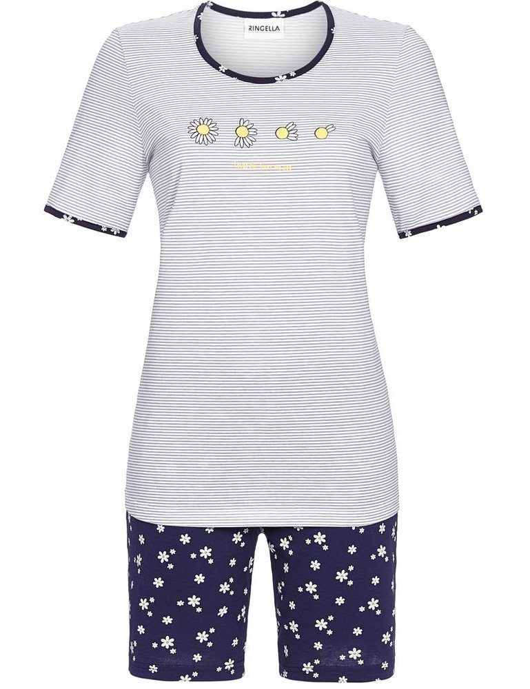 Shorty tlg) 2211306 / Sommerpyjama Grau, "Daisy" Schlafanzug Ringella Weiß / Navy (2 Damen -