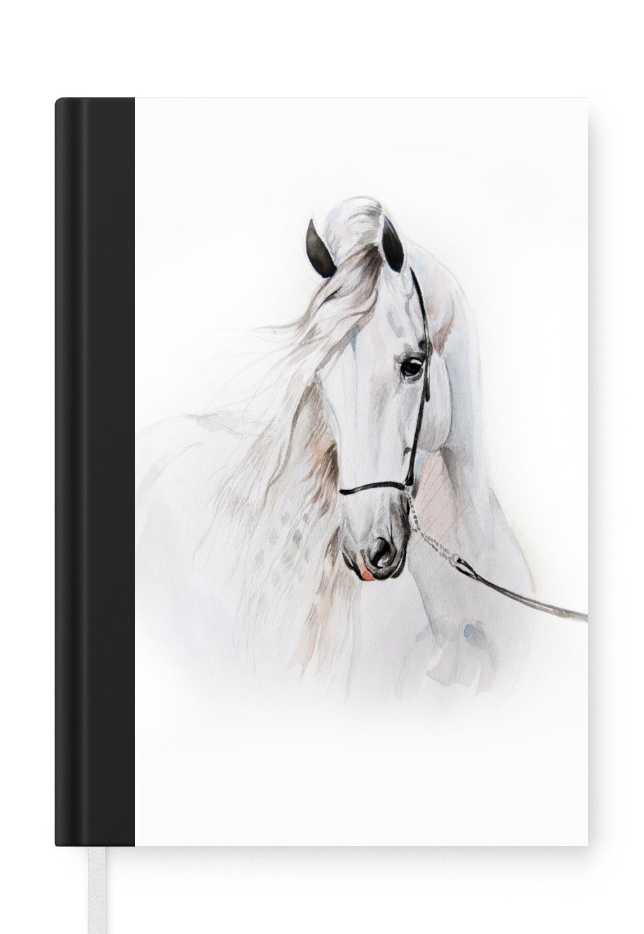 MuchoWow Notizbuch Pferd - Aquarell 98 - - Seiten, Notizheft, Merkzettel, Tiere Weiß, Journal, A5, Haushaltsbuch Tagebuch