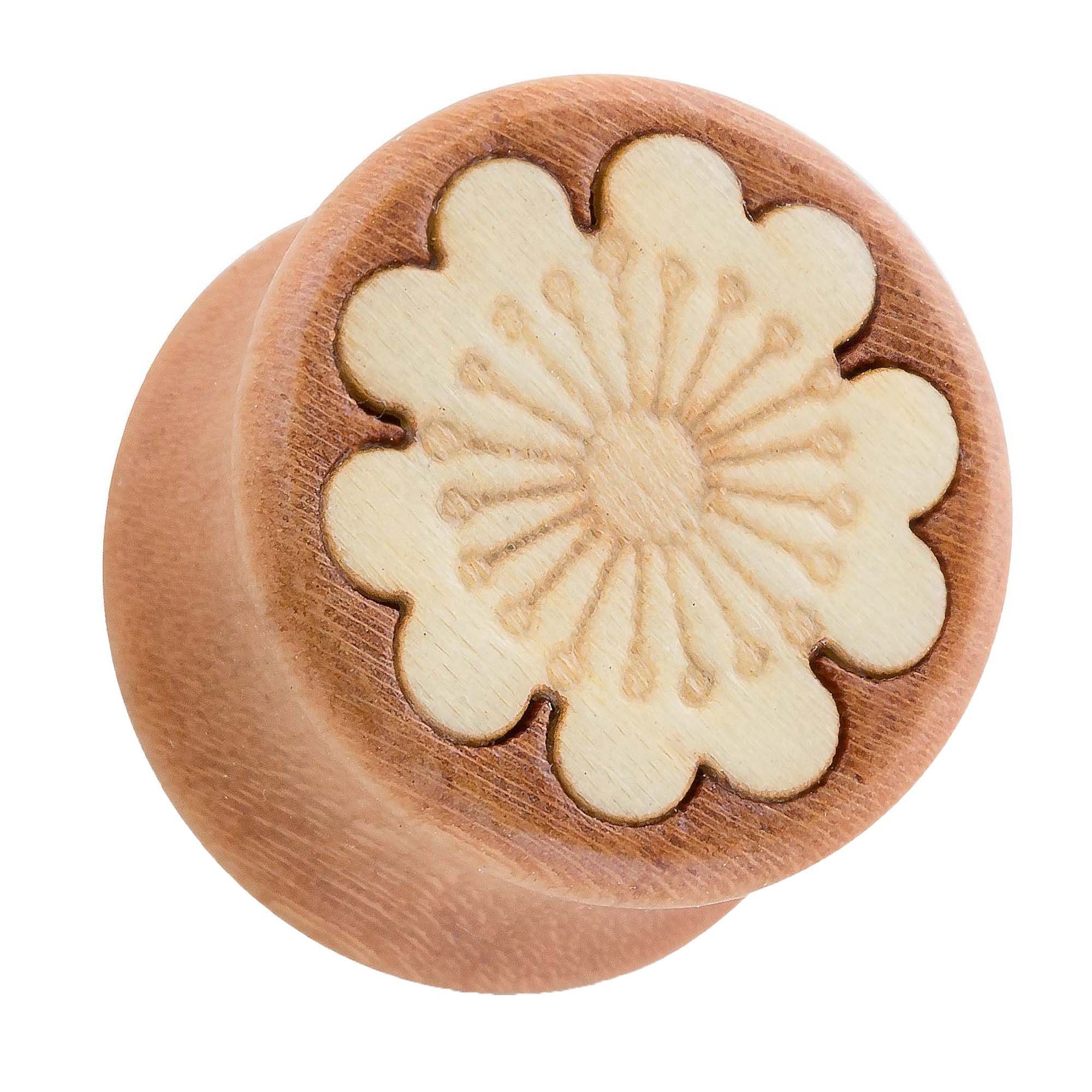 Taffstyle Blume, mit Flesh Piercing Blume Braun Piercing Holz Plug Ohrpiercing Ohr Holz Plug mit Tunnel Braun