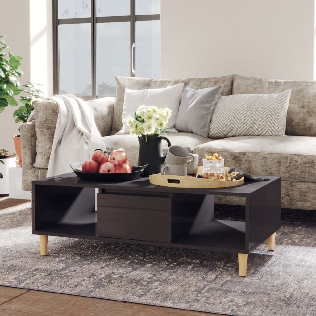 furnicato Couchtisch Skandinavischer 103,5x60x35 cm Hochglanz-Grau mit (1-St), Wohnzimmertisch mit Ablageflächen und einem Fach mit integrierter Tür