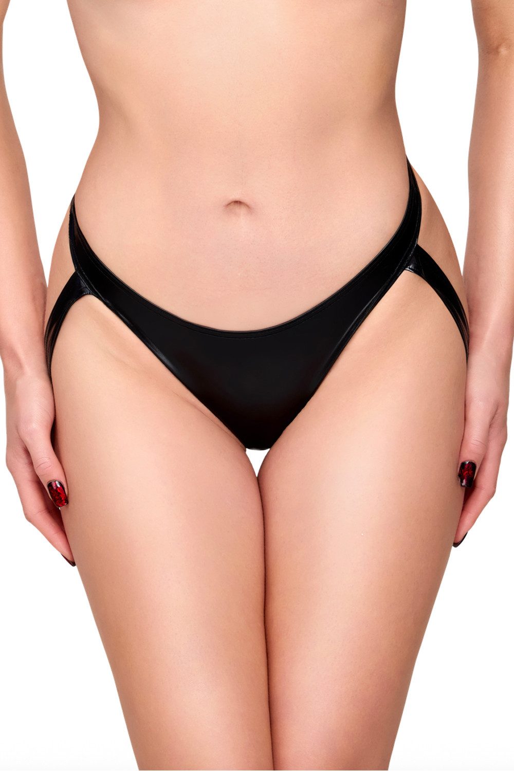 Noir Handmade String Damen Dessous Panties schwarz wetlook Slip Jock Strap Style elastisch