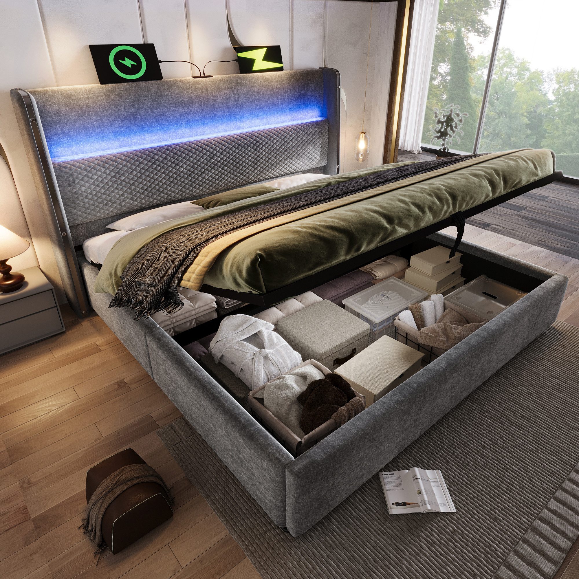 TavilaEcon Boxspringbett Modernes hydraulisches Bett mit hohem Kopfteil und günstig online kaufen