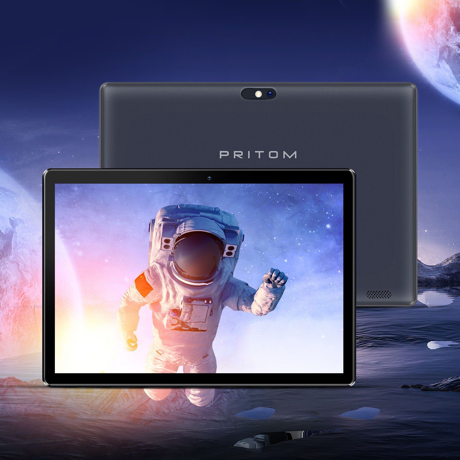 PRITOM M10, 6000mAh Akku, 2GB RAM, 64GB ROM, 512GB erweiterbar Tablet (10", Android 10, 2G (GSM), 3G(WCDMA), 2MP+64MP, BT 4.0, duale BOX-Lautsprecher, LCD-Display)