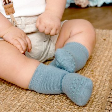 GoBabyGo ABS-Socken Kinder Stoppersocken (Dusty Blue) - Rutschfeste Baby Krabbel Socken - Kleinkinder Strümpfe mit antirutsch Gummi Noppen