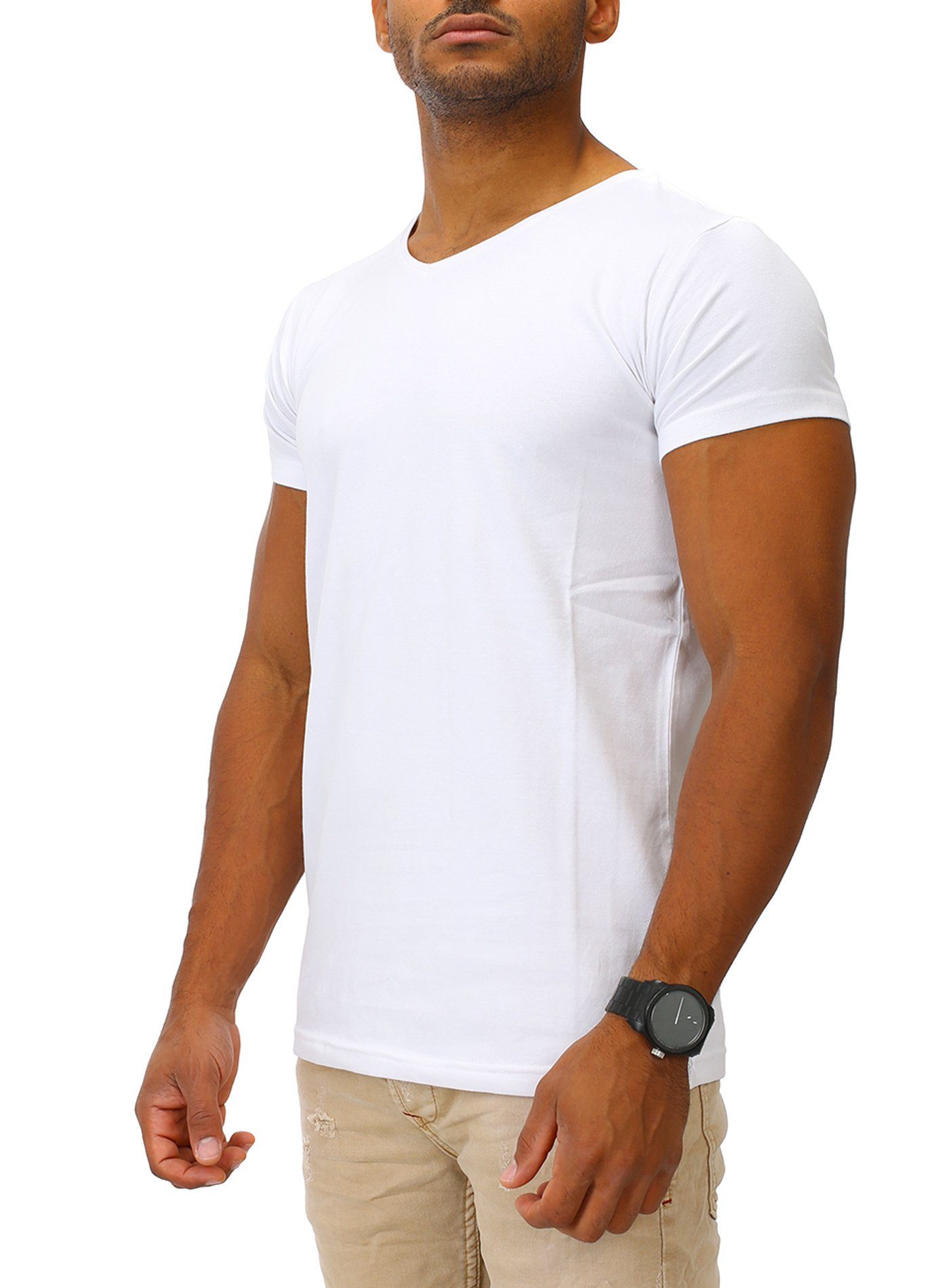 HIGH Joe T-Shirt white Franks hohem V-Ausschnitt mit