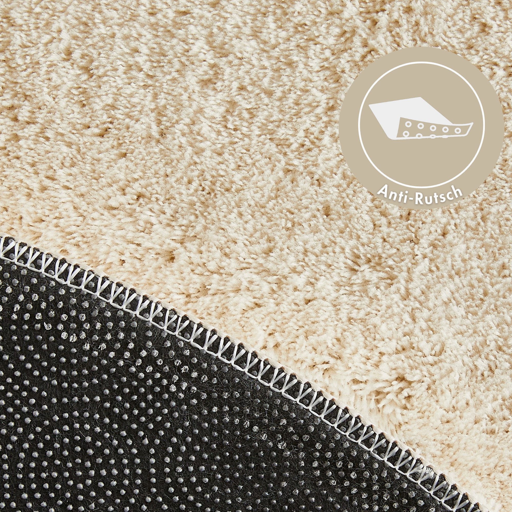 Andiamo Badematte Arezzo, Höhe 16 mm, rutschhemmend beschichtet, fußbodenheizungsgeeignet, schnell trocknend, Polyester, rund, Uni Farben, weich & kuschelig, auch in rund und als 2er Set erhältlich