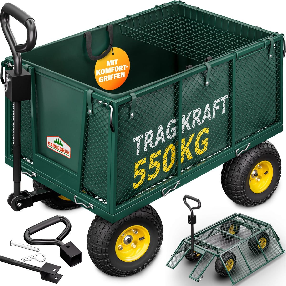 Gardebruk Bollerwagen, Transportwagen Klappbar 550kg Gartenwagen mit Rollen Handwagen Garten