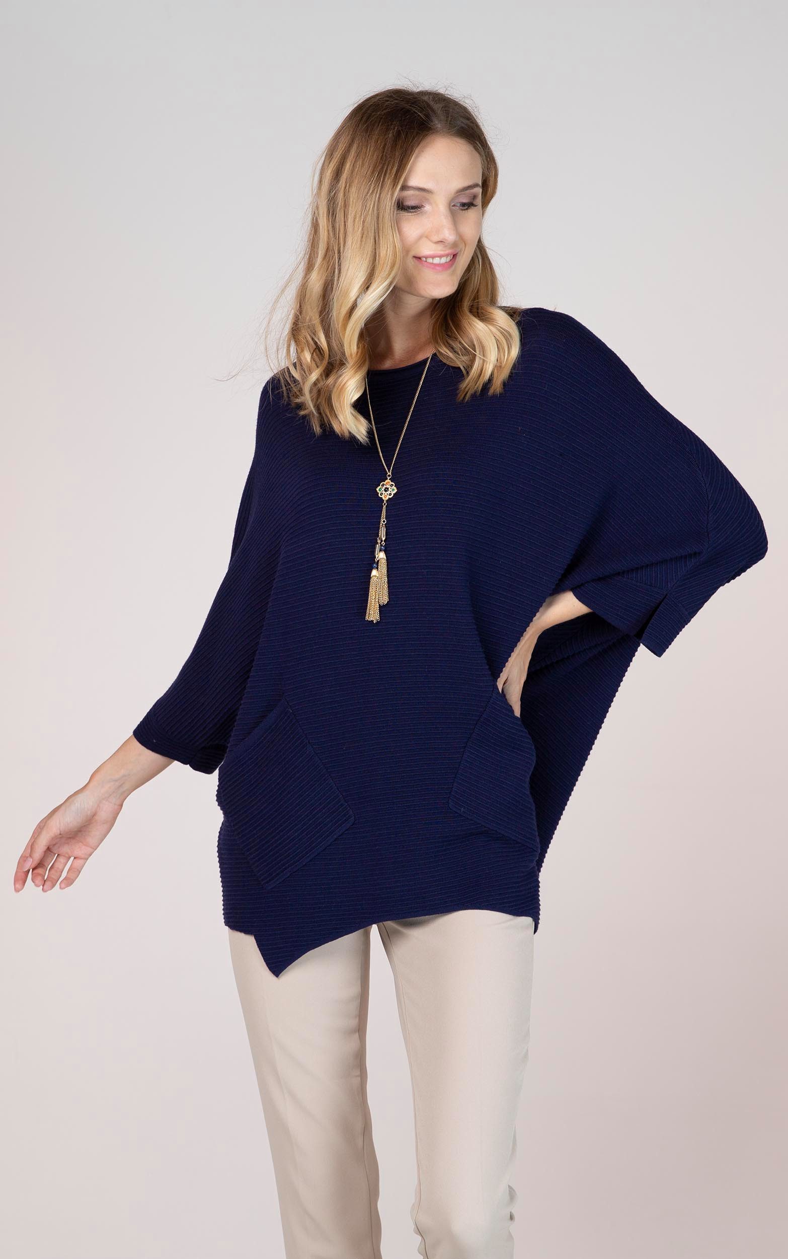 Passioni Strickponcho im Tunika-Stil, Einheitsgröße mit Taschen günstig online kaufen