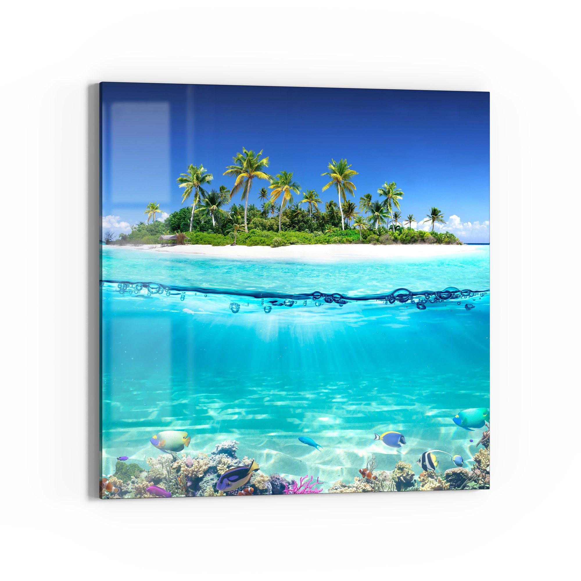 DEQORI Glasbild 'Insel im tropischen Meer', 'Insel im tropischen Meer', Glas Wandbild Bild schwebend modern