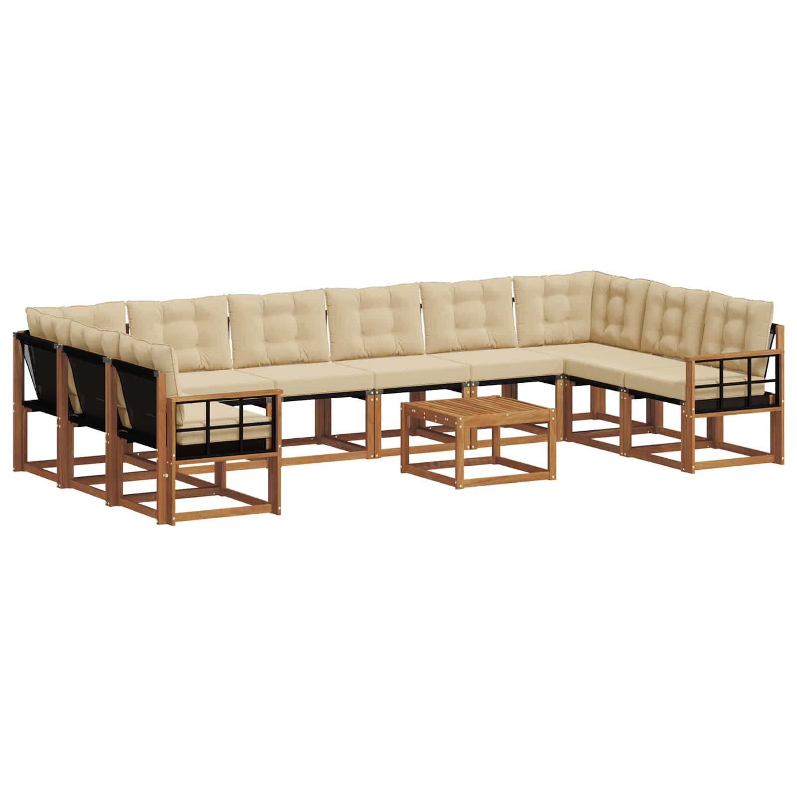 vidaXL Gartenlounge-Set Outdoor-Sofagarnitur mit Kissen 11 pcs Natur und Beige, (11-tlg)