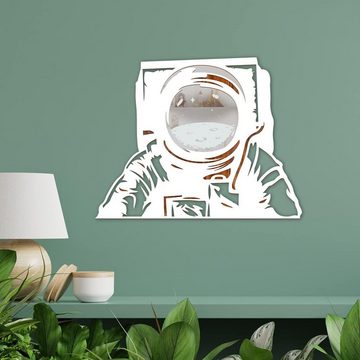 Namofactur Dekospiegel Holz Motiv Spiegel für Astronauten & Raumfahrer, Lampe für Kinder, Wandspiegel mit Holzrahmen 'Astronaut' inkl. LED Beleuchtung Licht