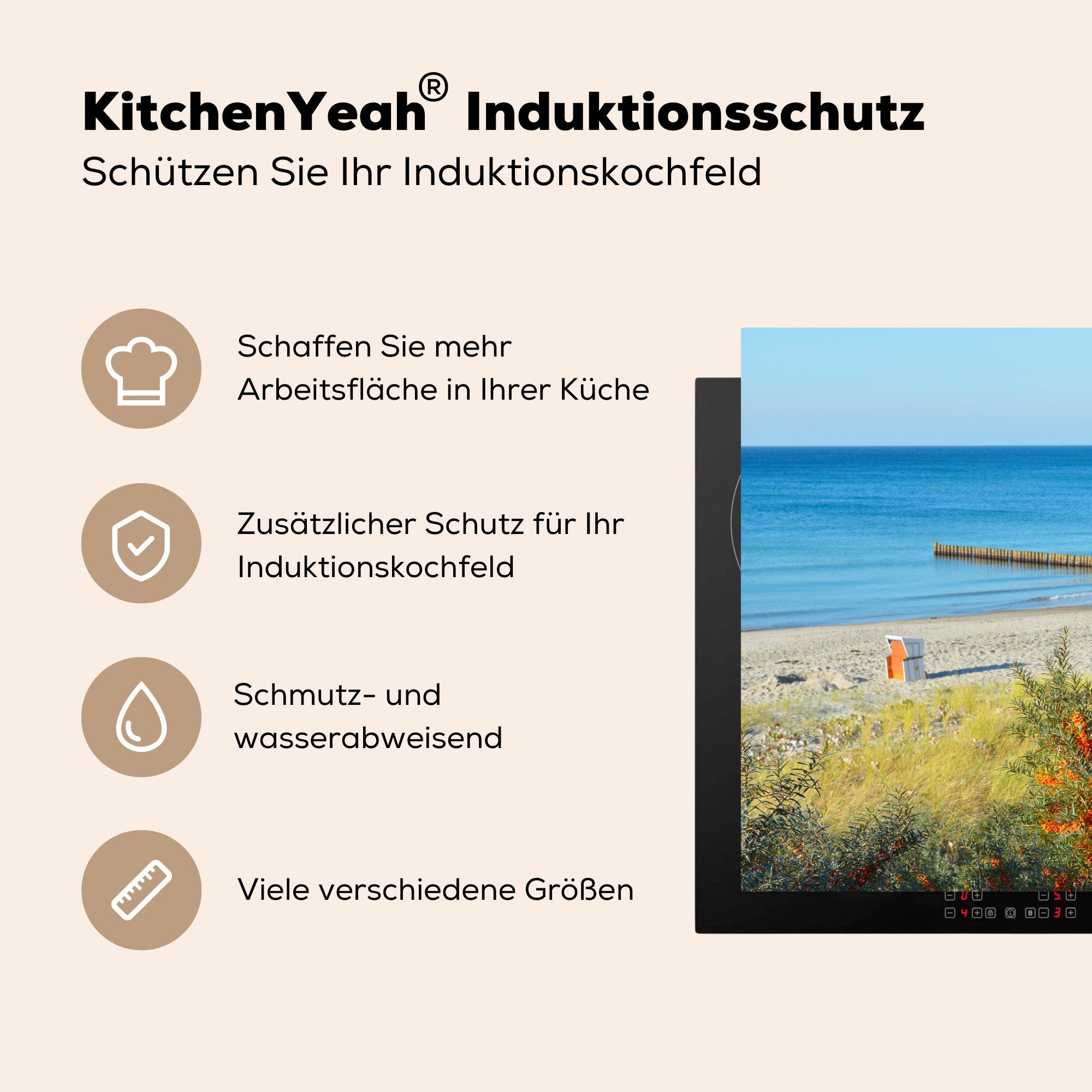 MuchoWow Herdblende-/Abdeckplatte Ostsee - Strand (1 tlg), für die Vinyl, - Schutz Ceranfeldabdeckung 81x52 küche, Induktionskochfeld cm, Bäume