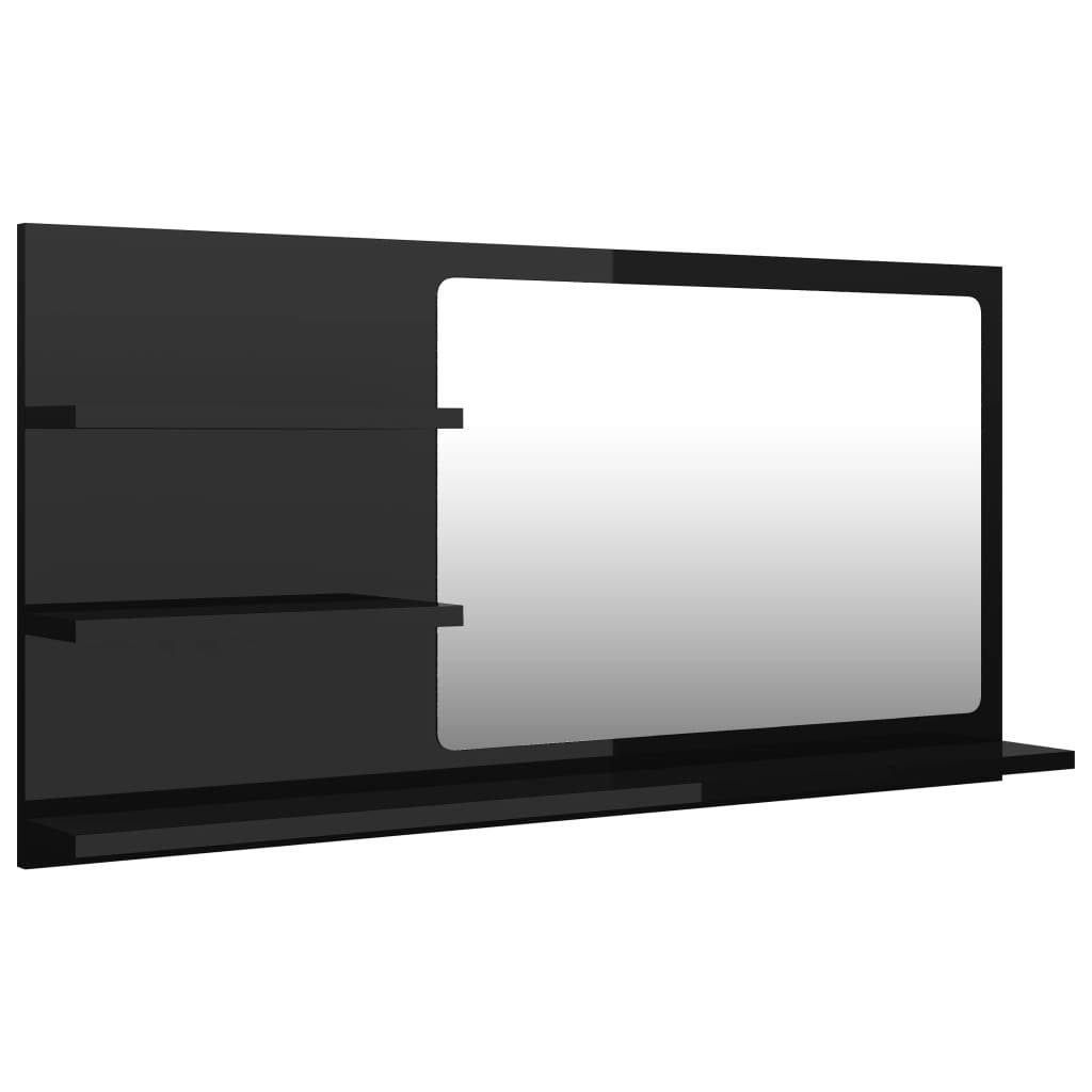 Badezimmerspiegelschrank (1-St) 90x10,5x45 cm Badspiegel vidaXL Hochglanz-Schwarz Holzwerkstoff