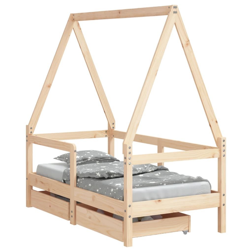 vidaXL Kinderbett, Jugendbett mit Schubladen 70x140 cm Massivholz Kiefer