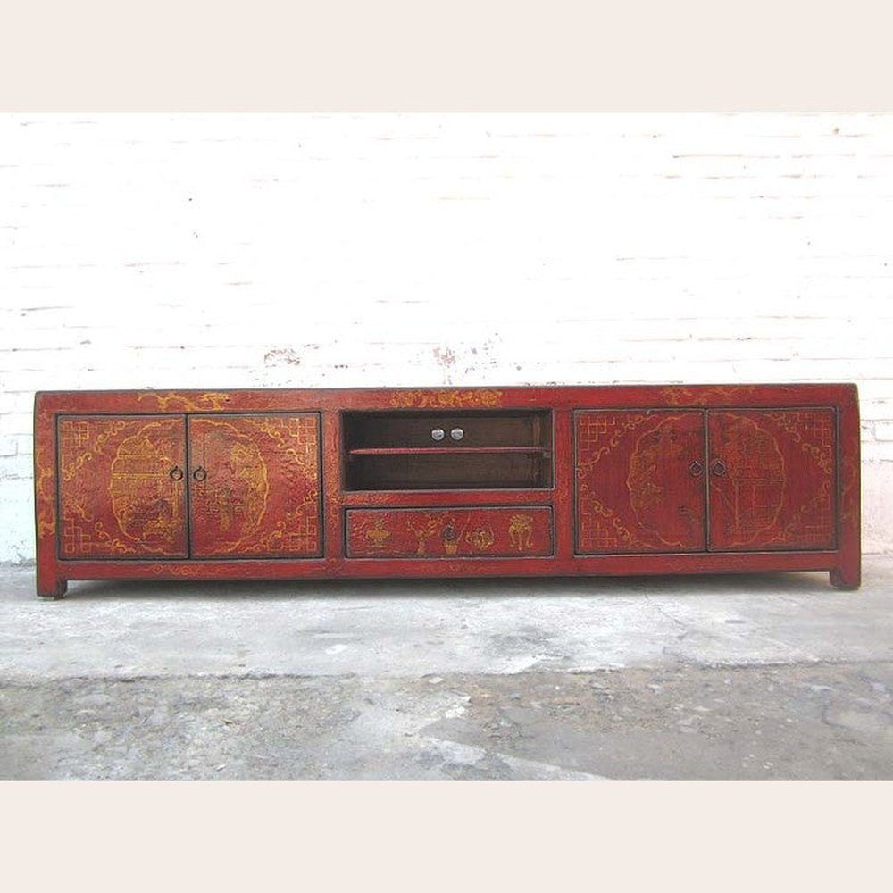 Luxury-Park-Direct Kommode China breites Lowboard Fernsehkommode dunkelbraun Pinie.Luxury Park