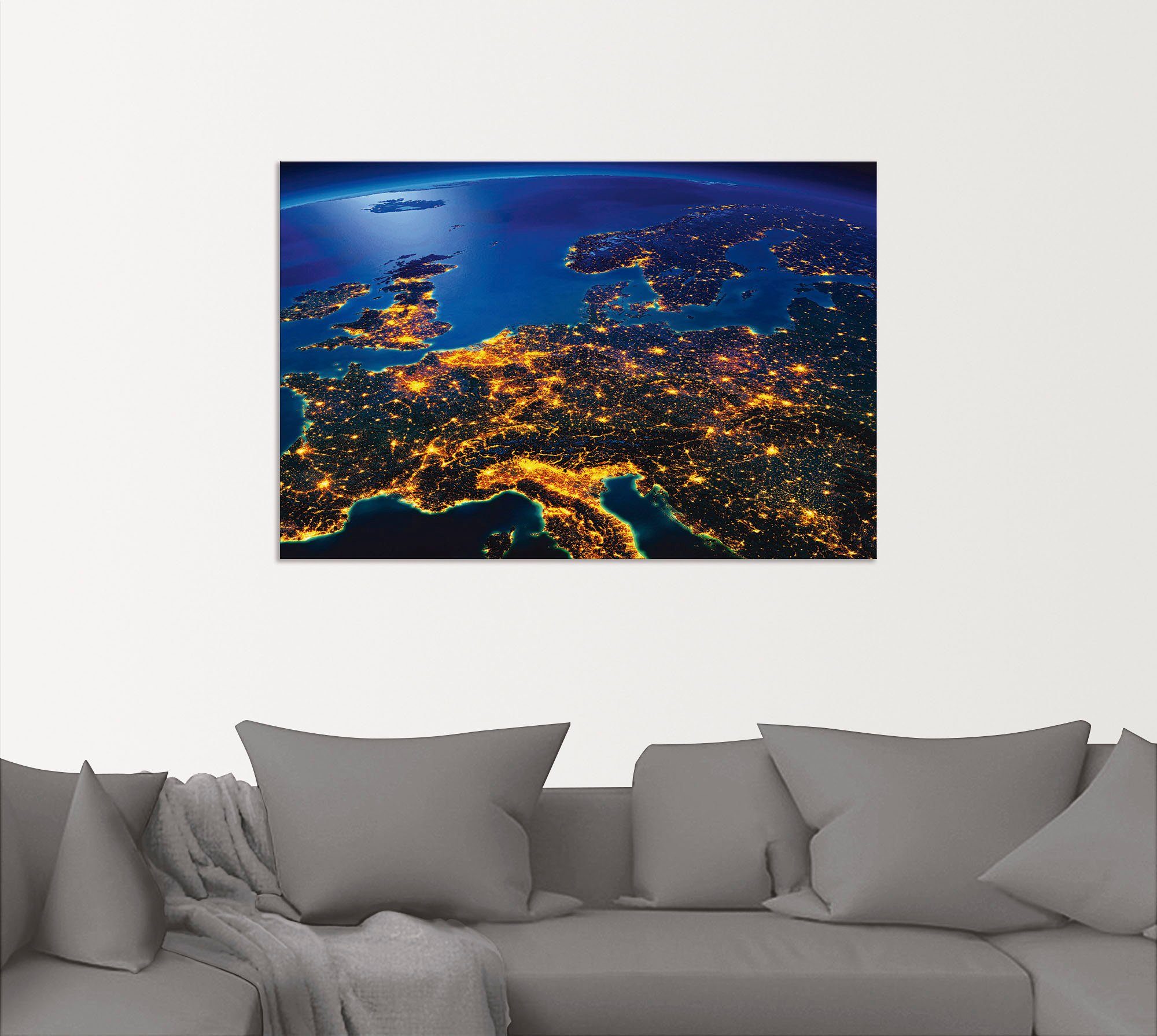 Artland Wandbild Zentral Europa vom Leinwandbild, & Weltall (1 Wandaufkleber Weltraum, versch. in oder Alubild, als Kosmos Poster Größen St)