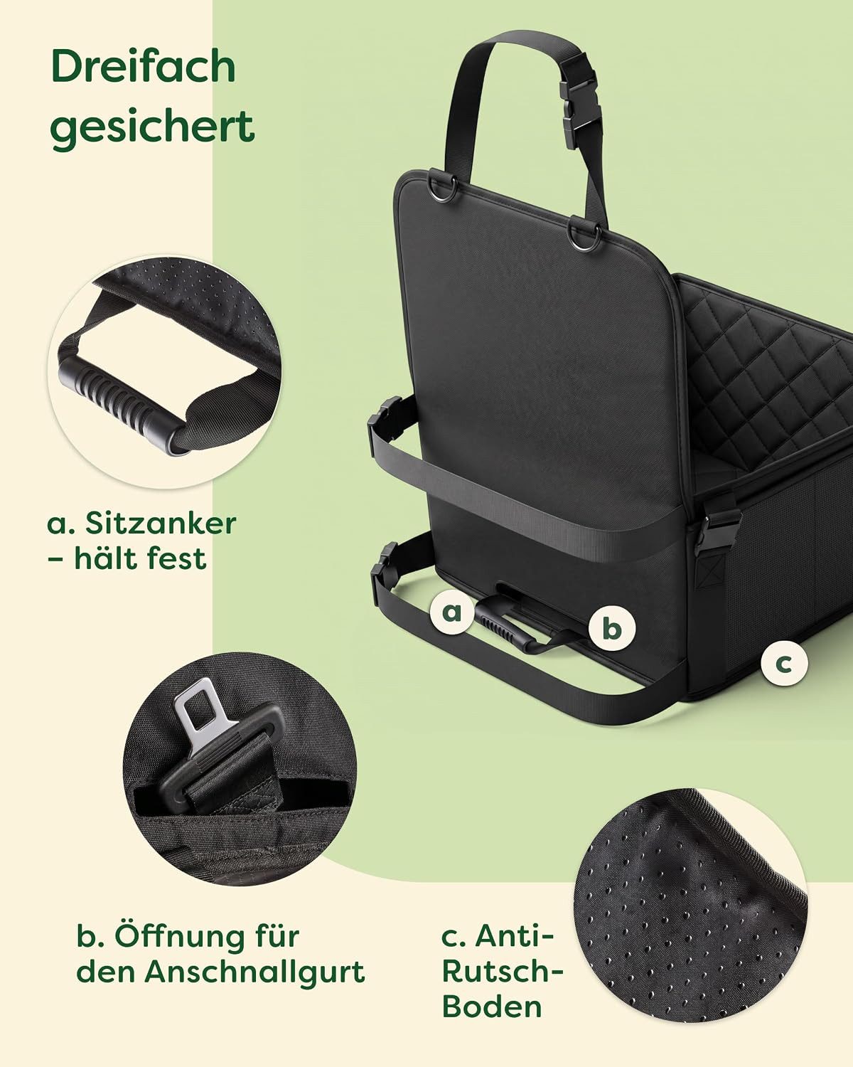 Knupis Hunde-Autositz Hundeautositz Oxford – wasserabweisend, 5 Taschen, Gurte & Leine, Wasserabweisend/kratzfest, 5 Taschen, 4 Gurte, Leine, verstärkte Wände – Bild 3 von 5