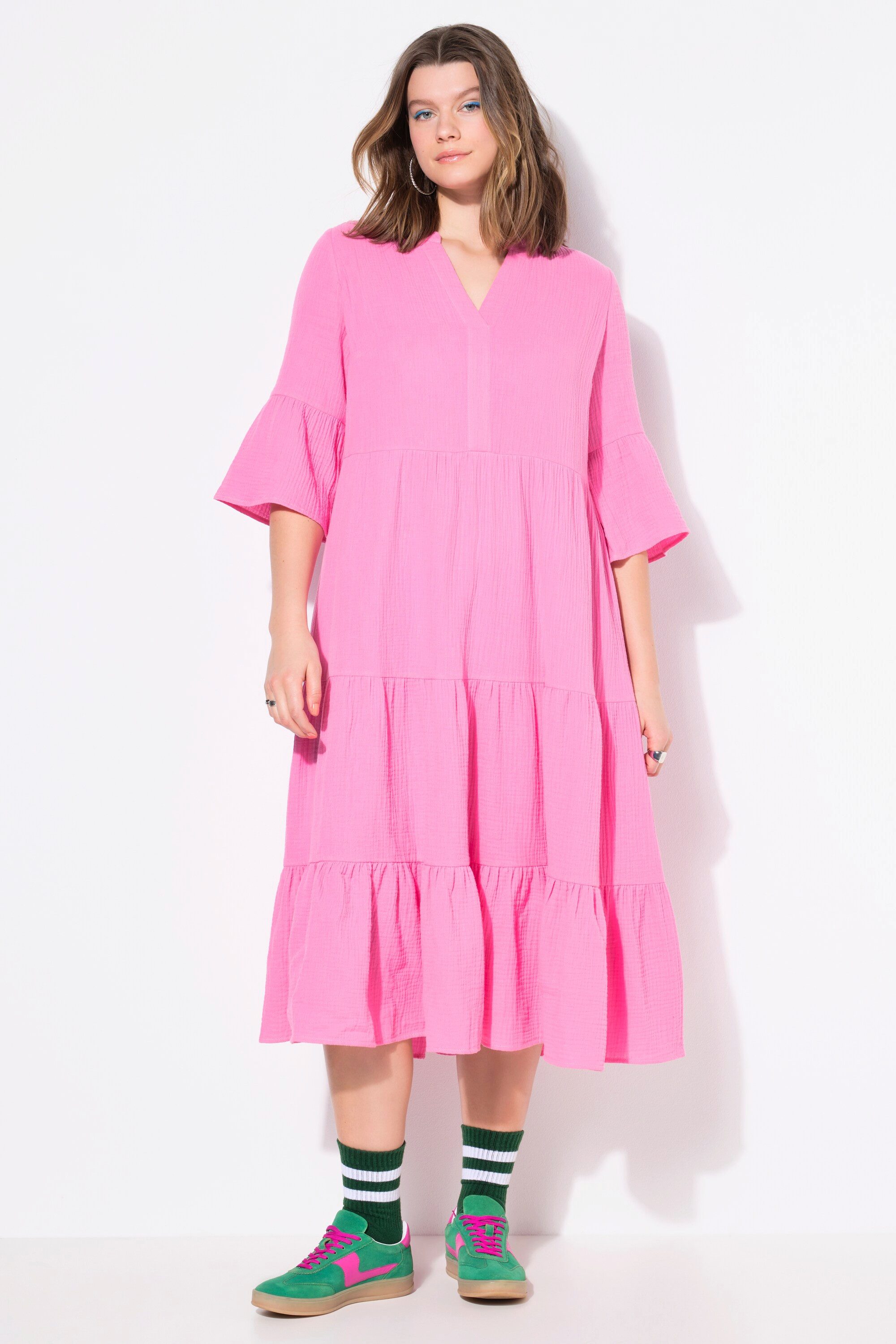 Studio Untold Maxikleid Maxikleid A-Line Musselin Stehkragen Volants günstig online kaufen