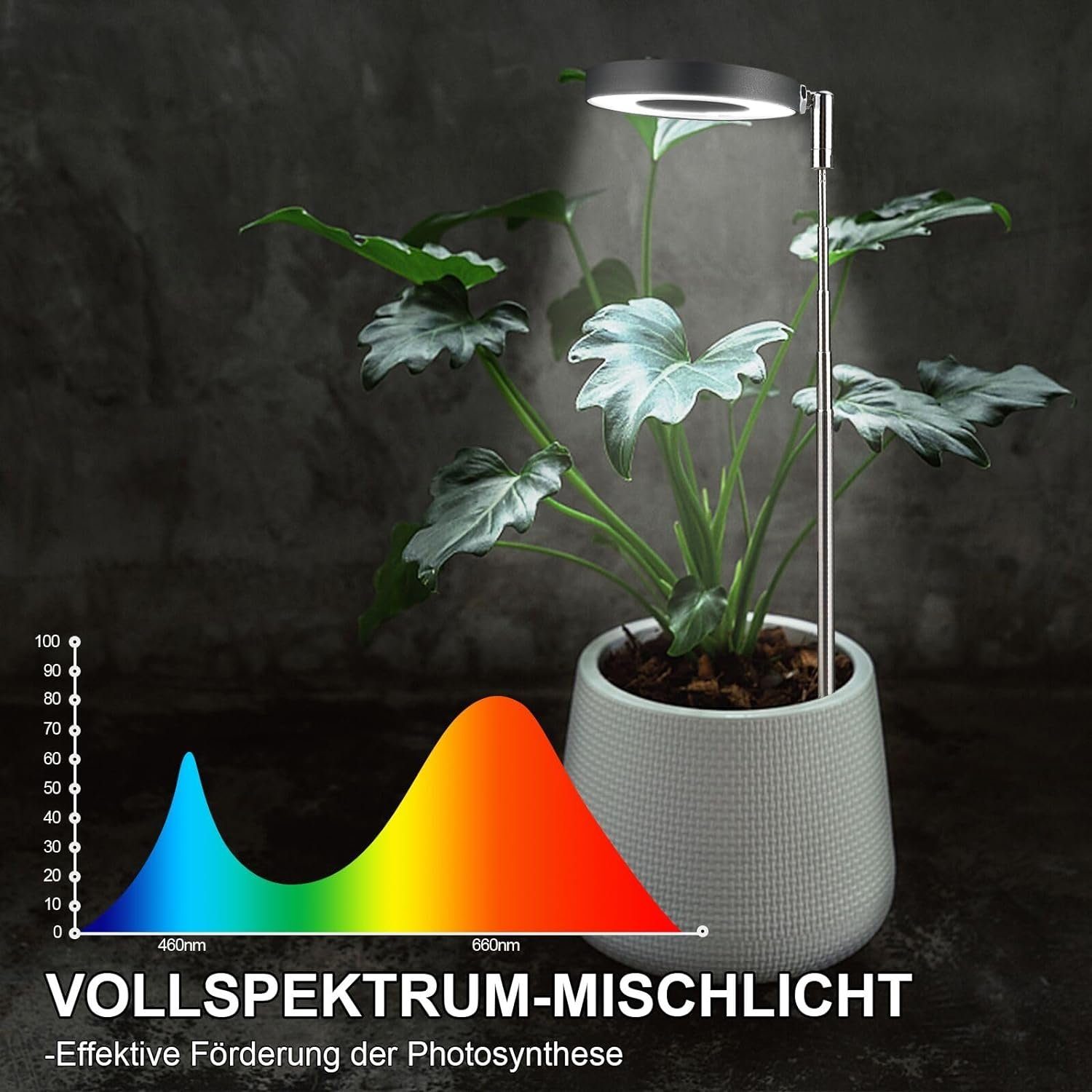MUPOO Pflanzenlampe LED Pflanzenleuchte USB Timer Pflanzenlampe 42 LEDs Grow Lamp, Einstellbare Höhe 6.5-63.5 cm, Einstellbare Höhe Vollspektrum für Zimmerpflanzen,Sonnenlicht