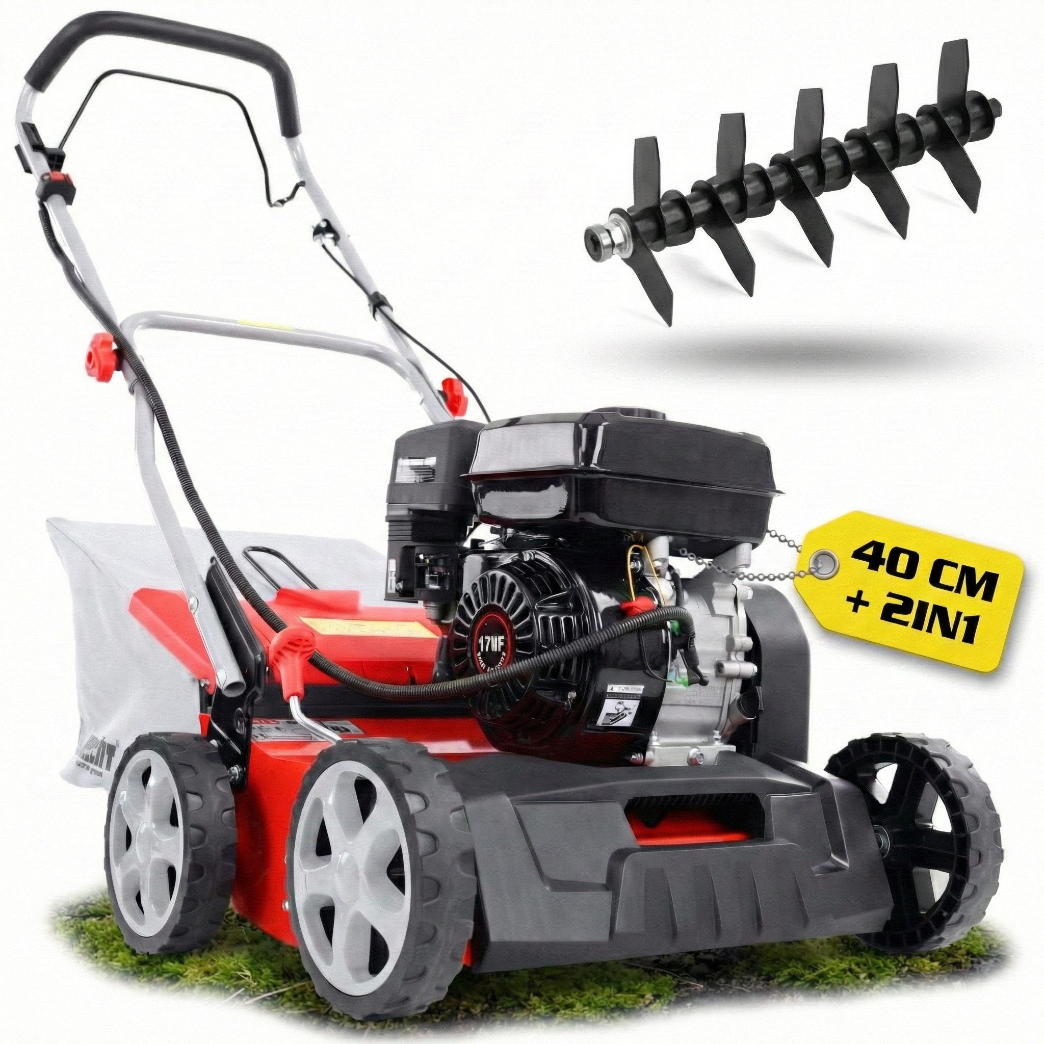 Hecht Benzin-Vertikutierer / Lüfter 5645 2in1 Rasenlüfter, 40 cm Arbeitsbreite, 5,8 PS, 15 Messer, 26 Federkrallen