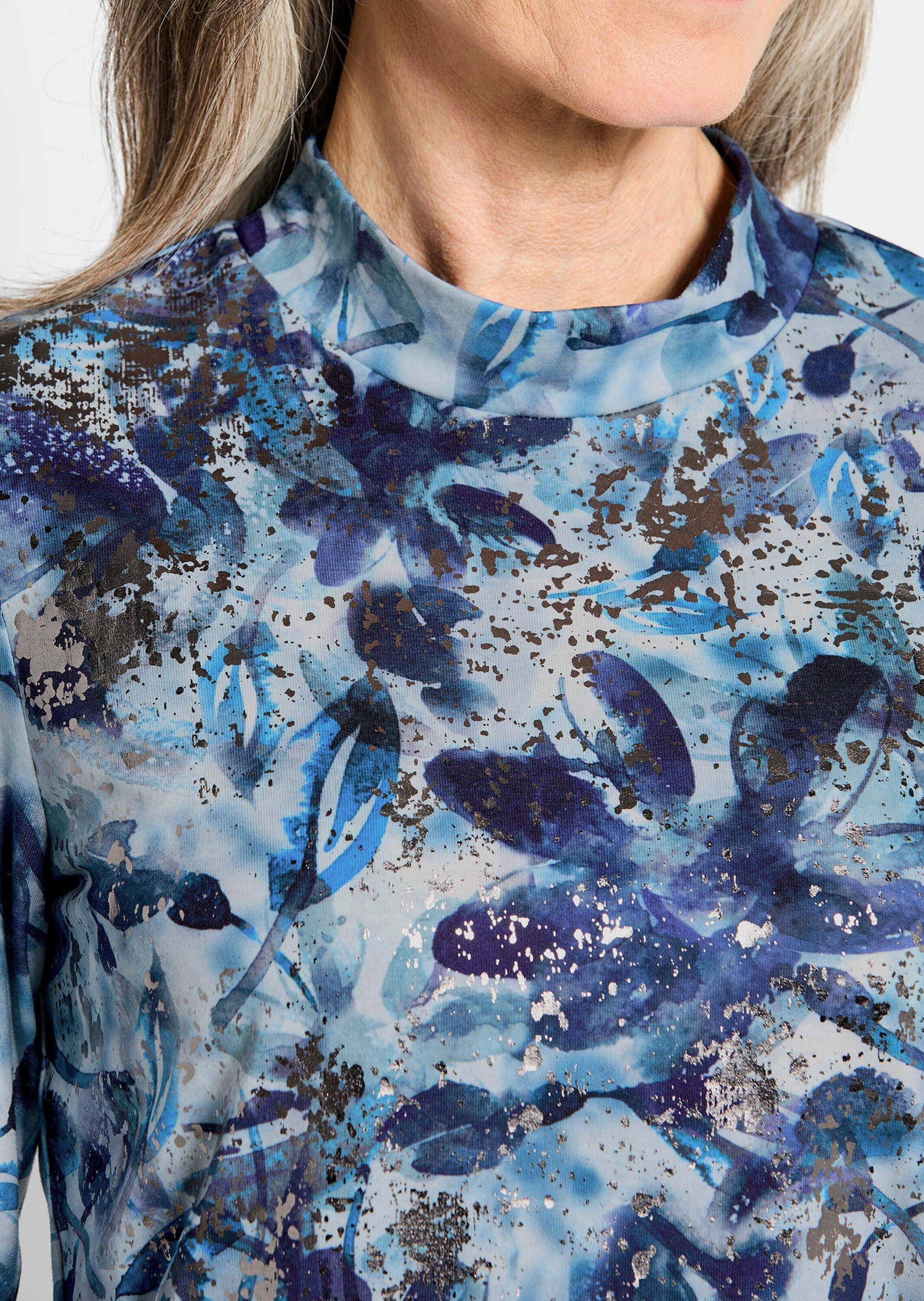 GOLDNER Print-Shirt Langarm Jersey-Shirt mit Allover-Druck Druckshirt mit Stehbundkragen und Langarm