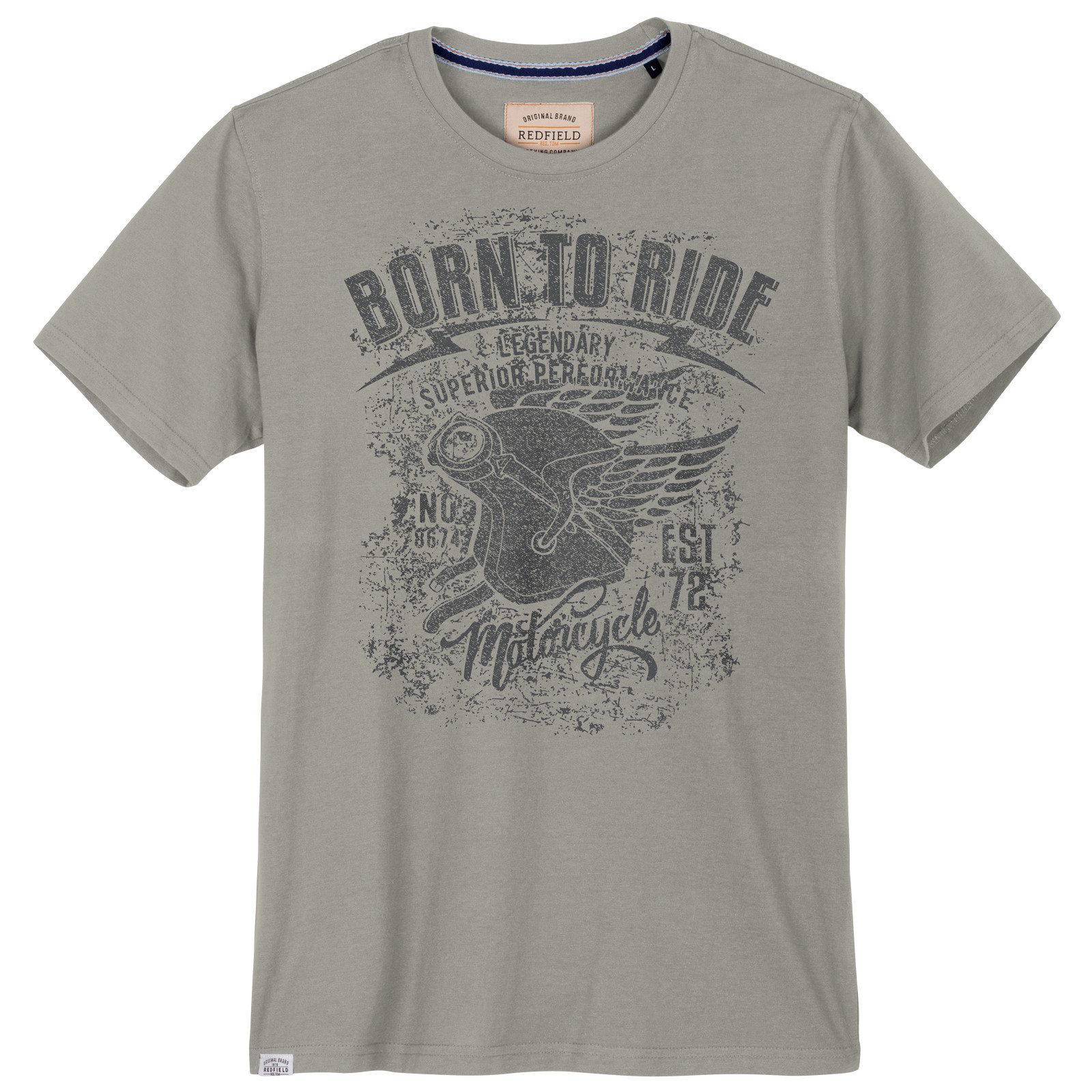 redfield Print-Shirt Redfield Übergrößen T-Shirt steingrau Vintageprint