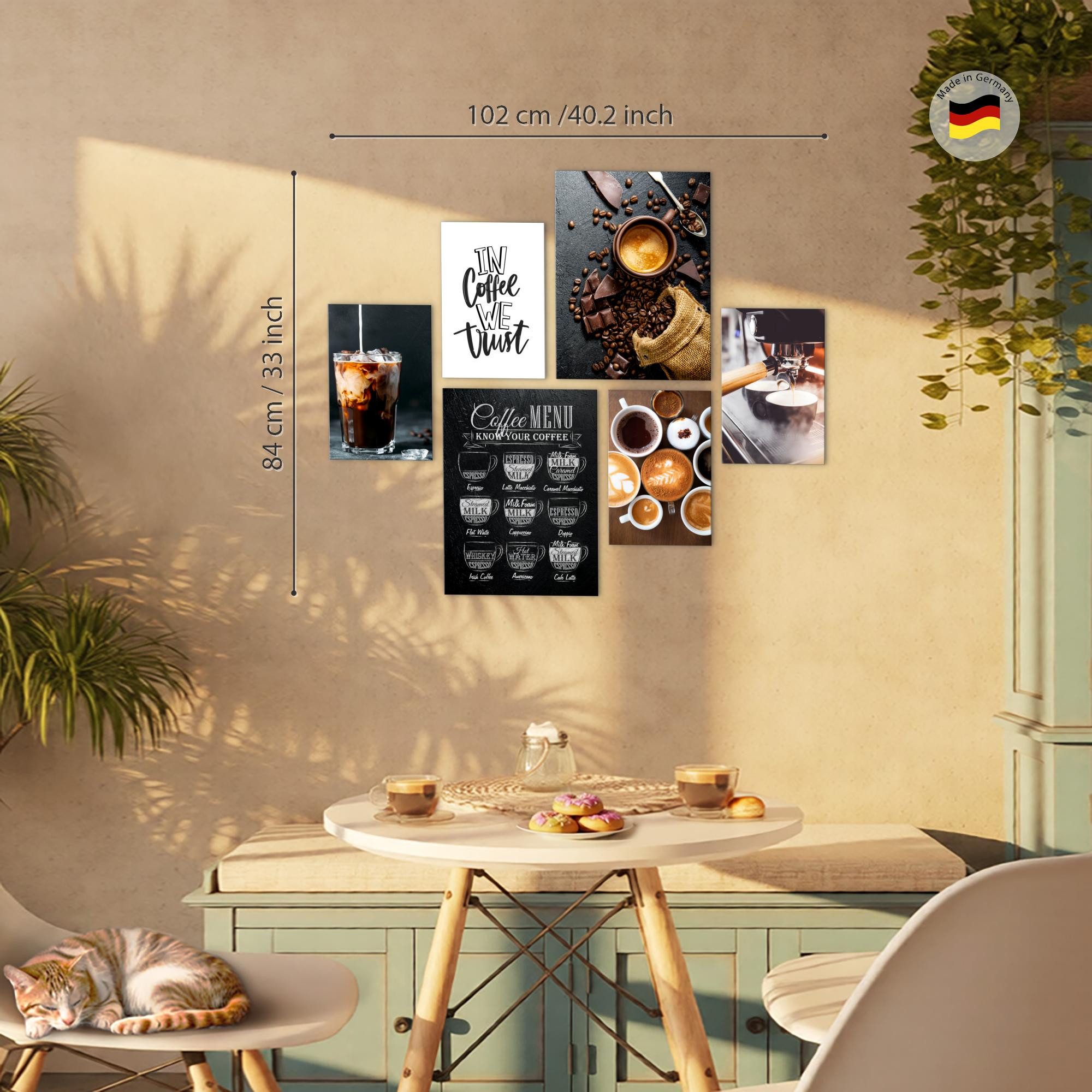Novart Wandbild Wandbilder Küche Kaffee Gewürze AUFHÄNGFERTIG 90 x 80 cm Küchenbilder, Bunt (6 St)