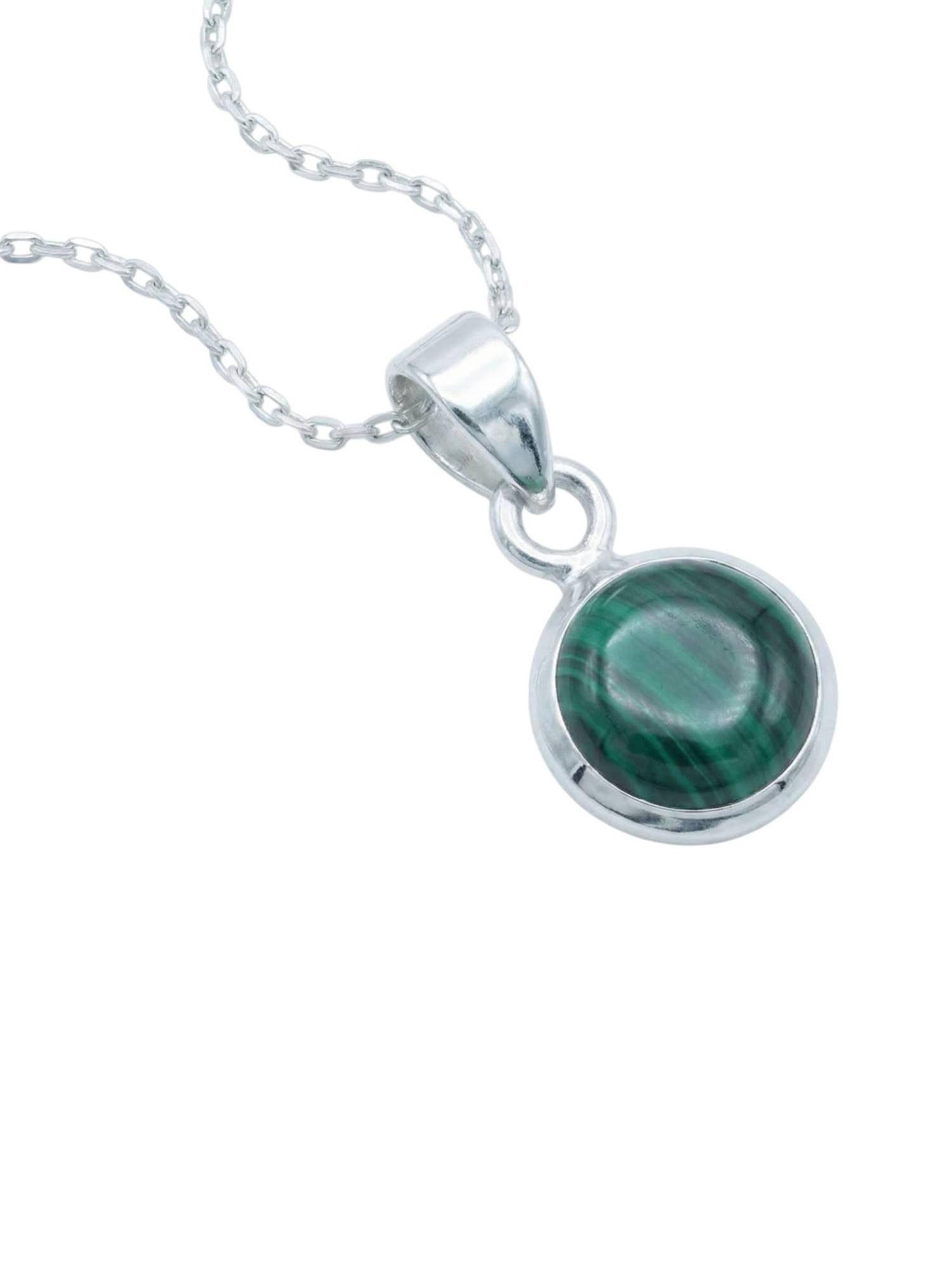 Kette mit Anhänger MIALE rund aus 925 Silber mit Malachit