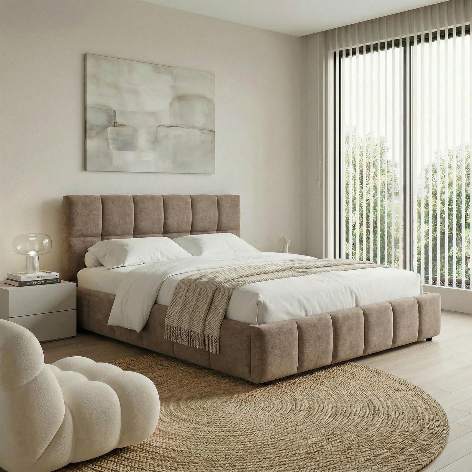 IDIMEX Polsterbett EMILIA, 140x200 cm mit Lattenrost und gepolsterter Steppung Webstoff Braun