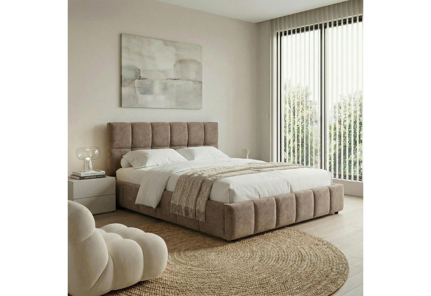 IDIMEX Polsterbett EMILIA, 140x200 cm mit Lattenrost und gepolsterter Steppung Webstoff Braun