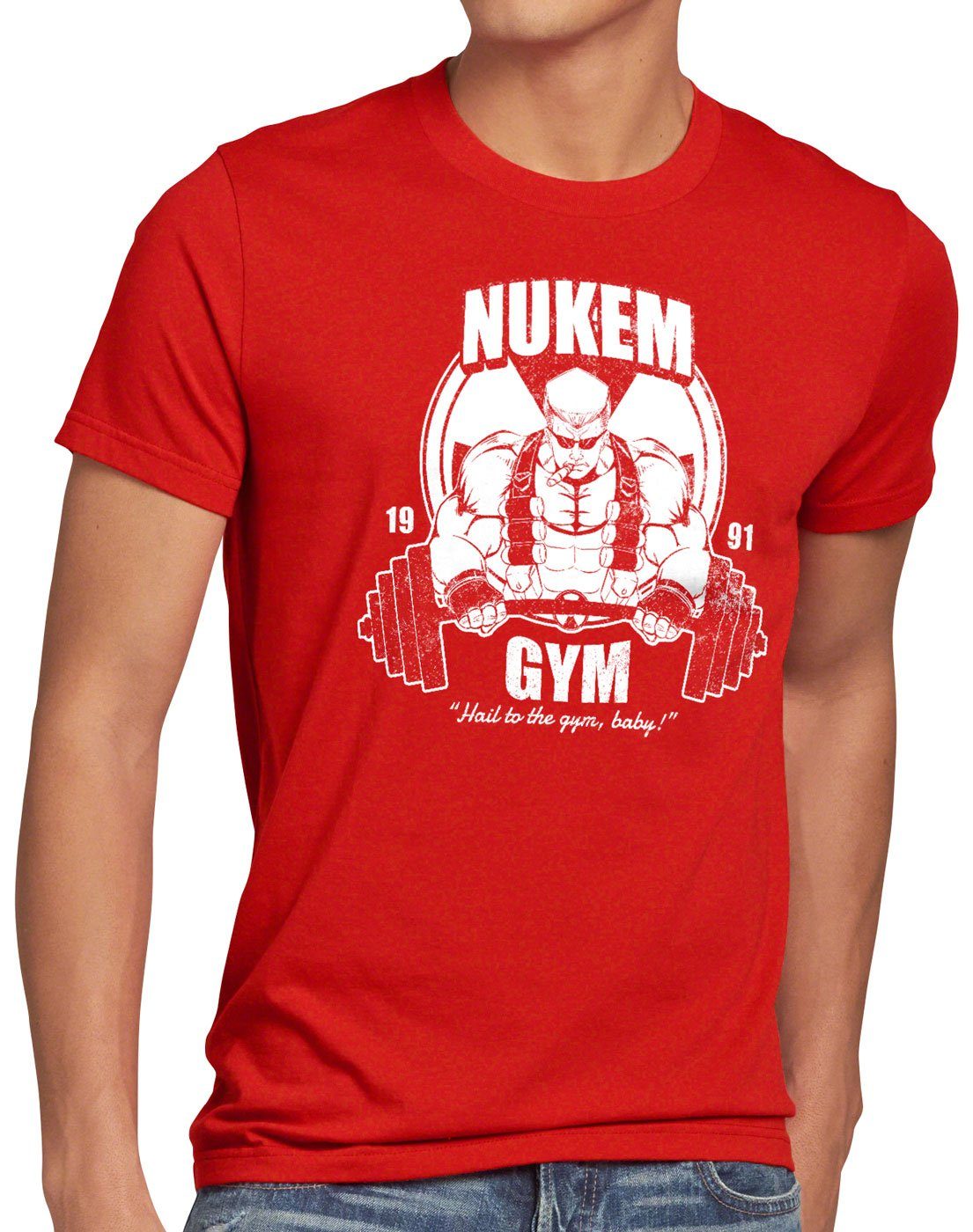 Herren ego baby T-Shirt Gym shooter Print-Shirt Nuke doom rot style3 dos